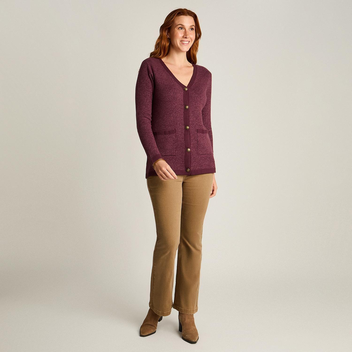 Cardigan Burdeo con Detalles Lurex y Botones en Tejido-3