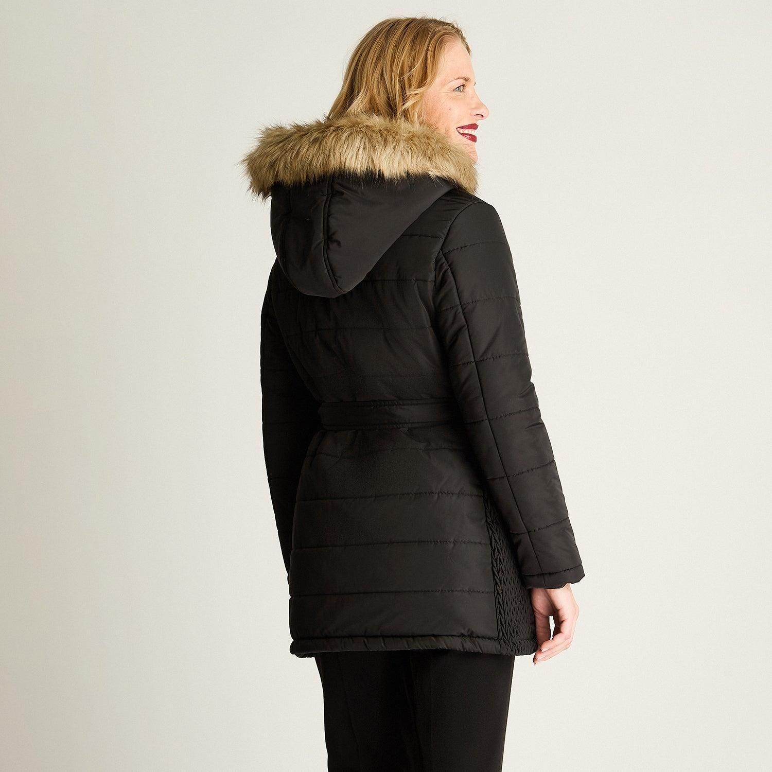 Parka Larga Gruesa Forrada Con Cinturón Negro-0