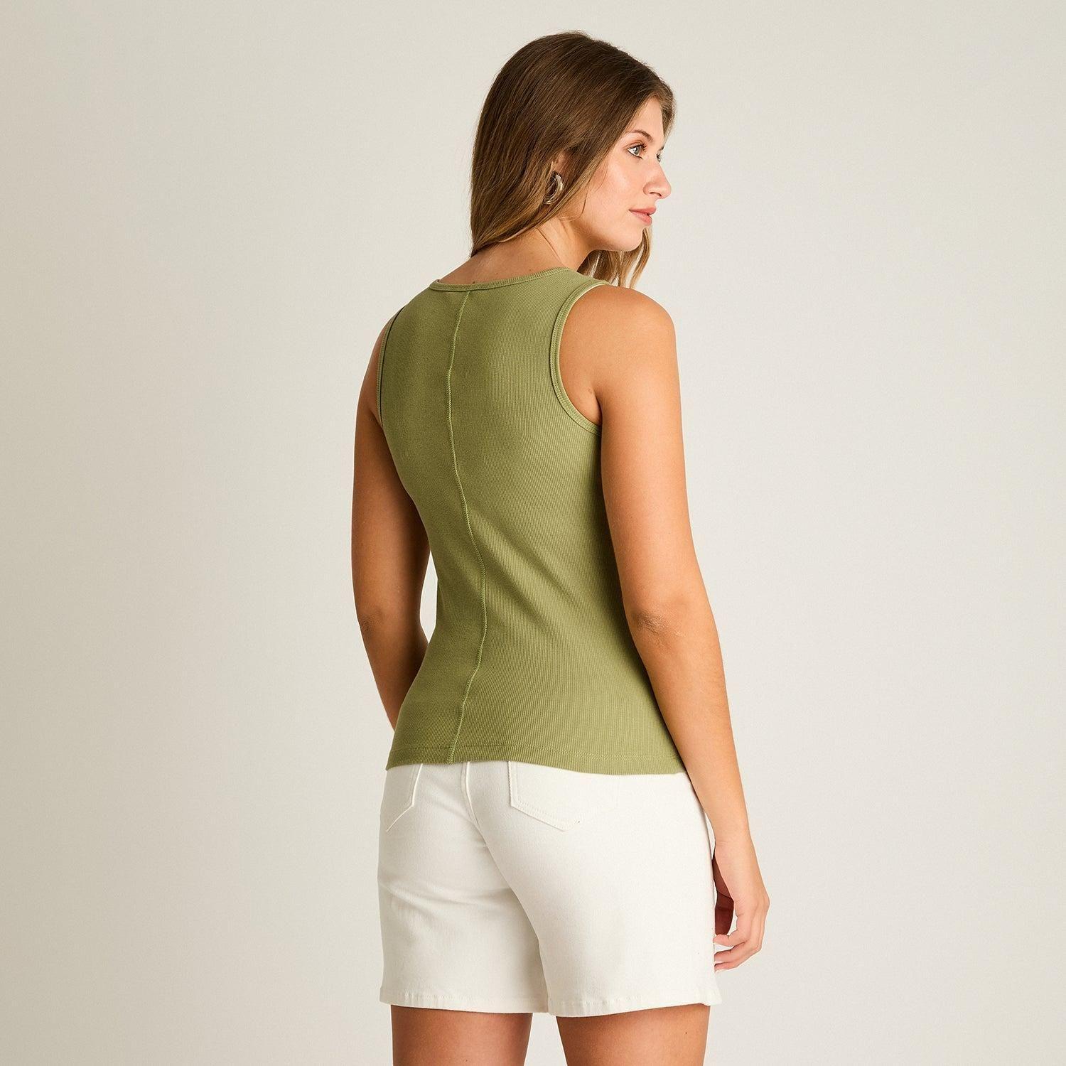 Polera Verde Sin Mangas Elasticidad Media Sin Forro Calce Ajustado-1