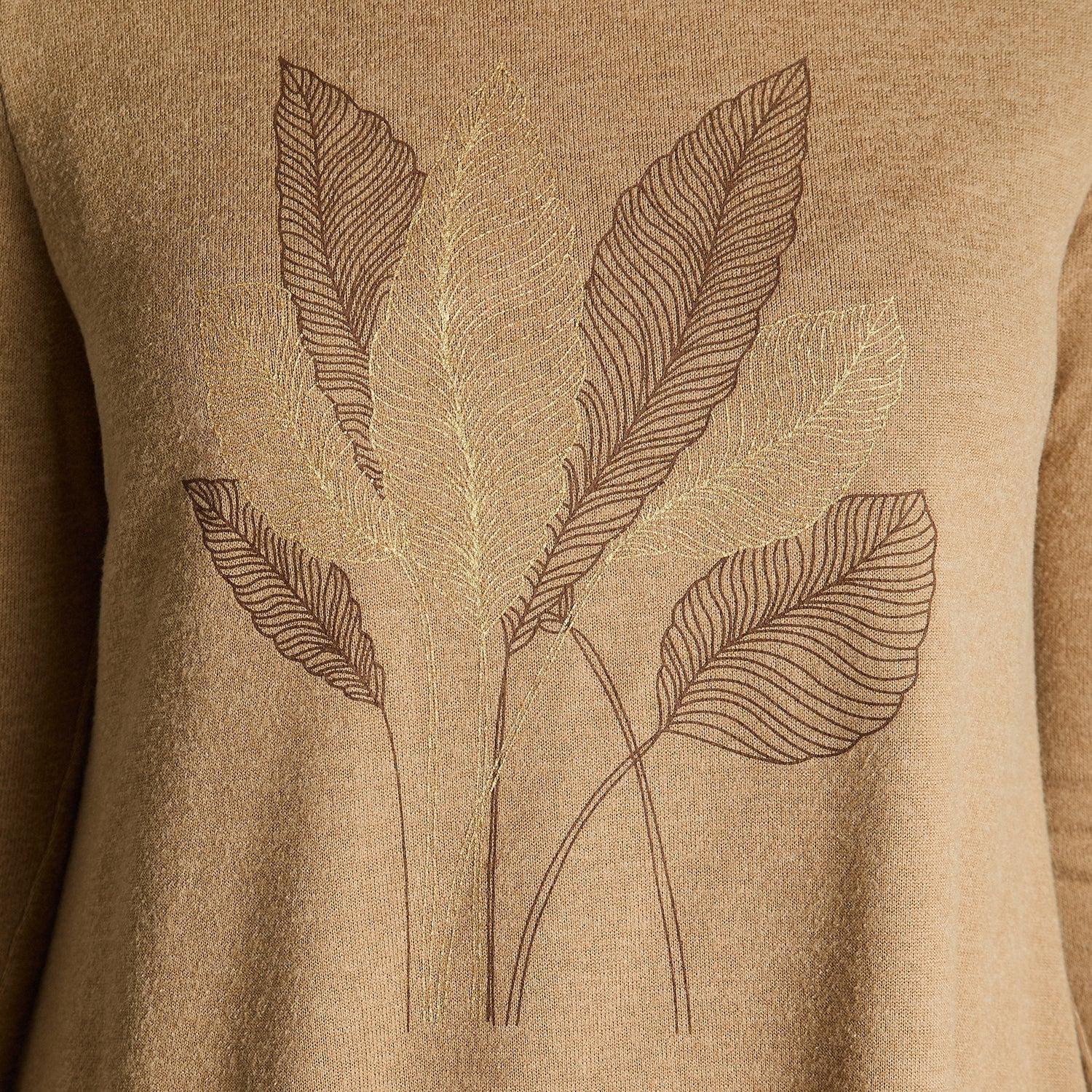 Polera Camel Lanilla Manga Larga Terminación en Punta Estampado-2