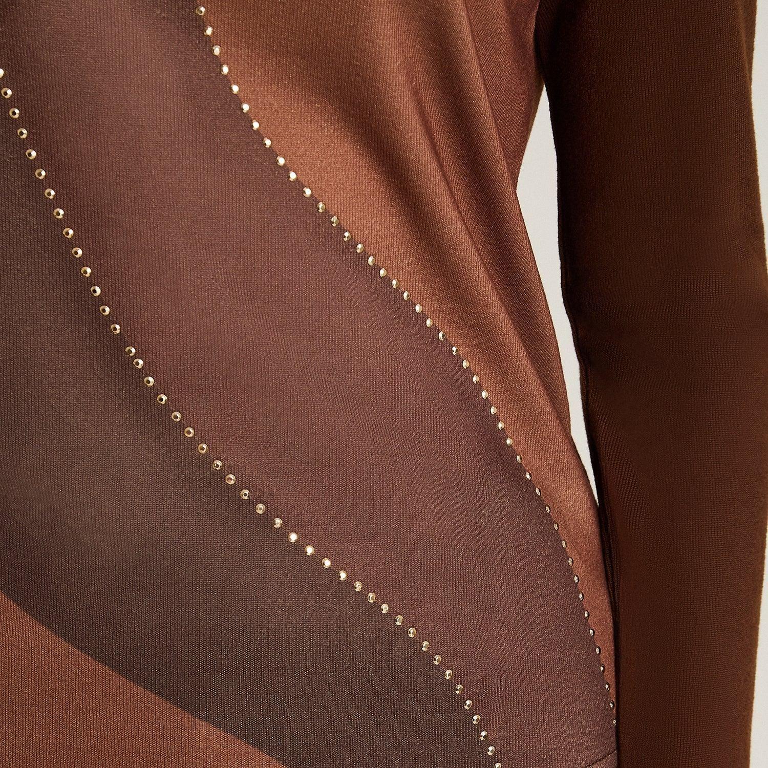 Polera Café Lanilla Manga Larga Color Block-2