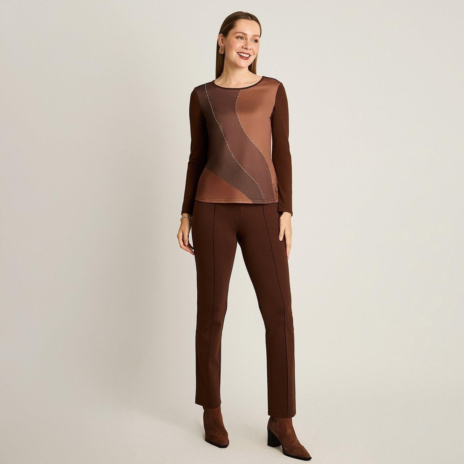 Polera Café Lanilla Manga Larga Color Block-3