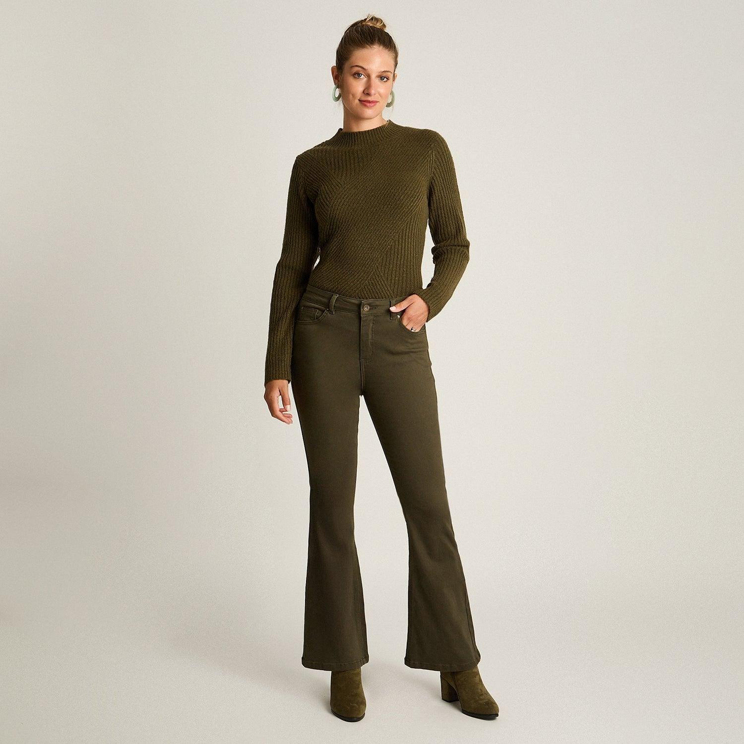 Jeans Verde Elasticidad Media Sin Forro Calce Normal Tela Denim-3