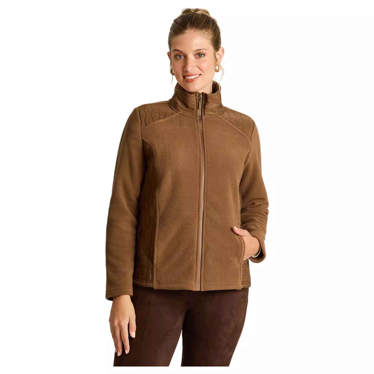 Polerón Polar Café con Diseño Quilted y Cierre Full Zipper-0