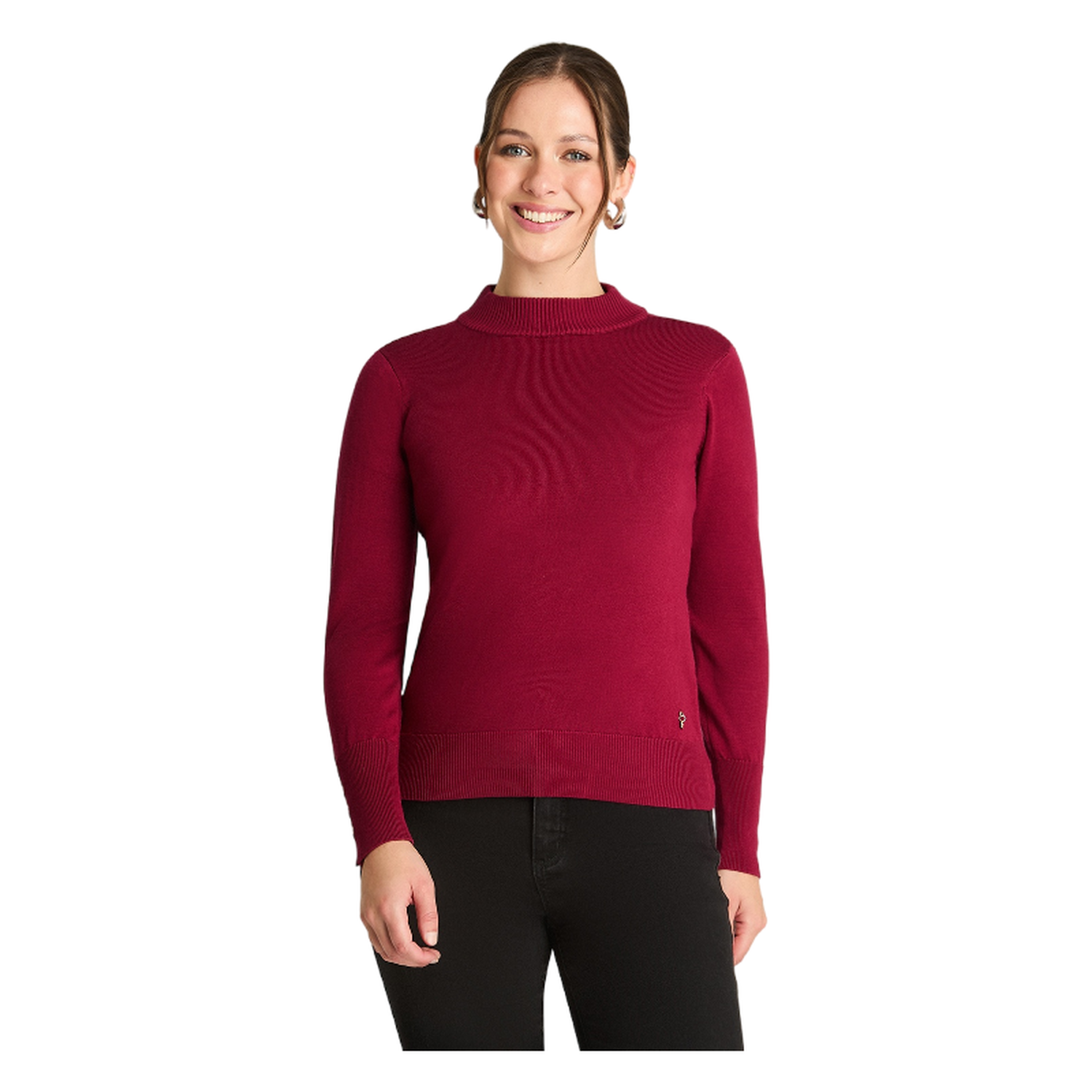Sweater Manga Larga Cuello Mock Burdeo-0