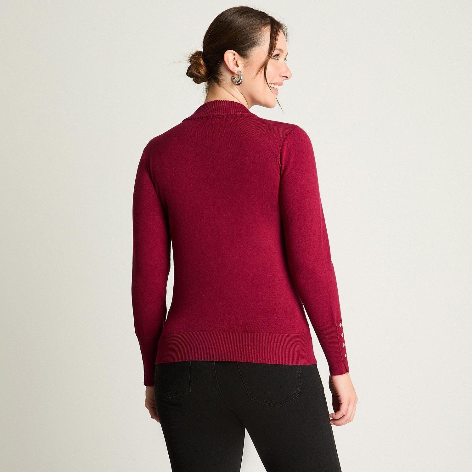 Sweater Manga Larga Cuello Mock Burdeo-1