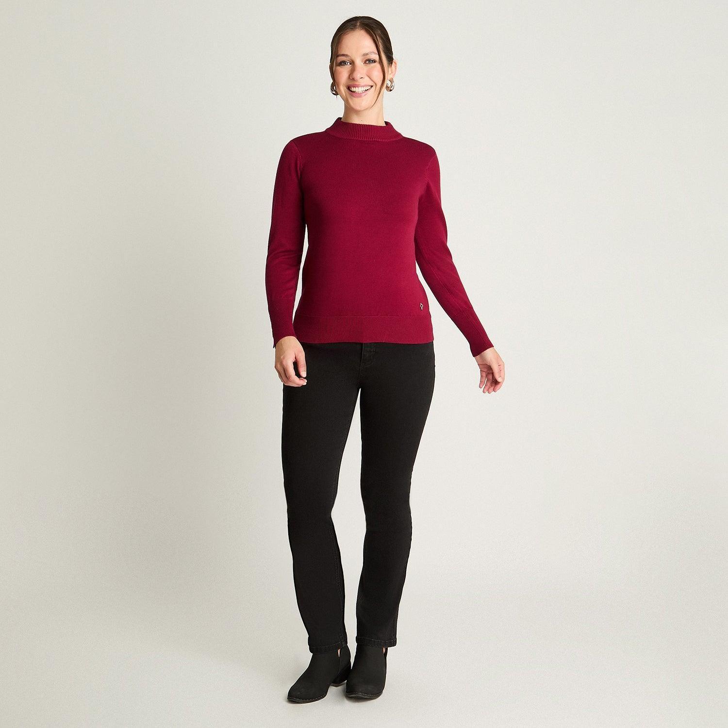 Sweater Manga Larga Cuello Mock Burdeo-3