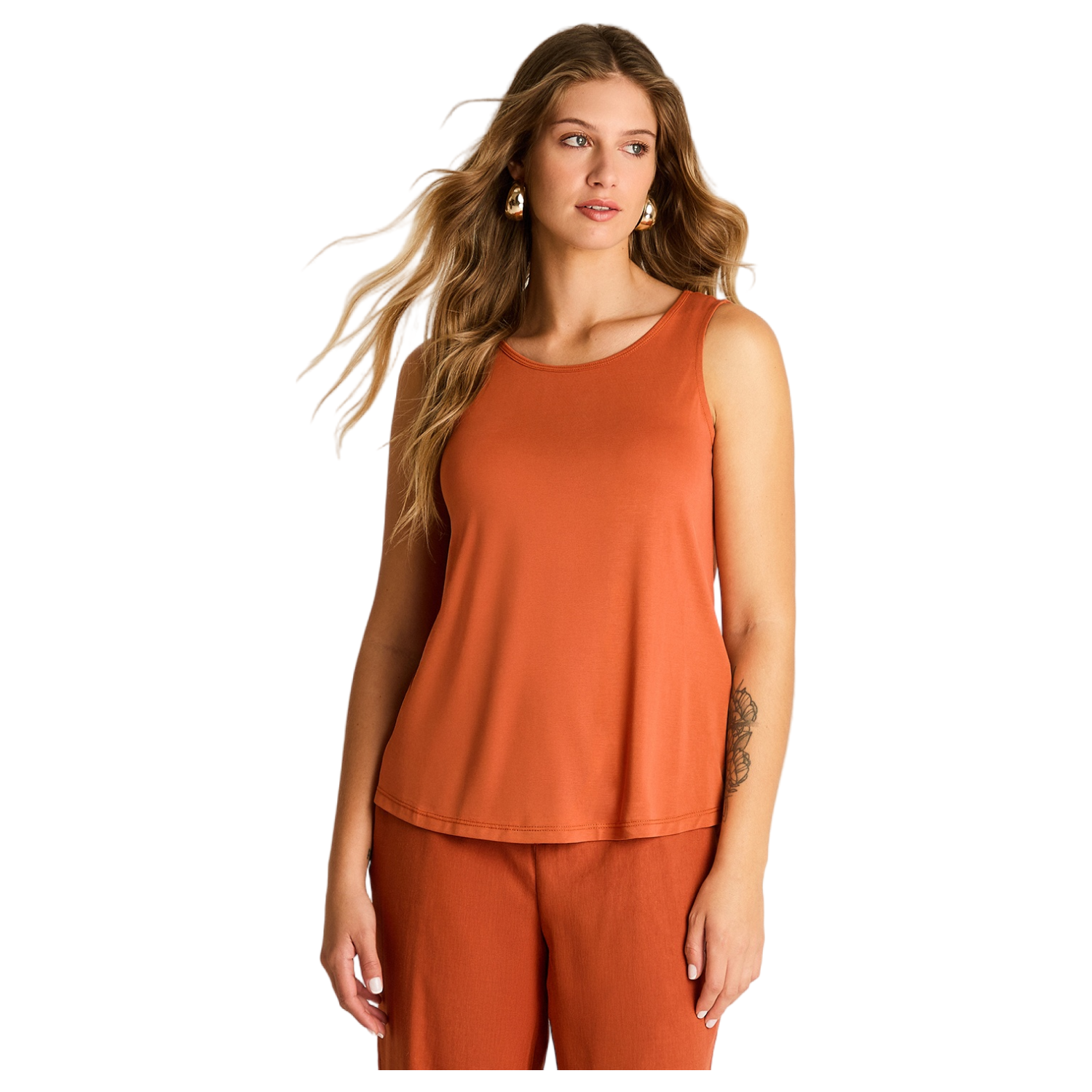 Polera Terracota Sin Mangas Elasticidad Media Sin Forro Calce Holgado-0