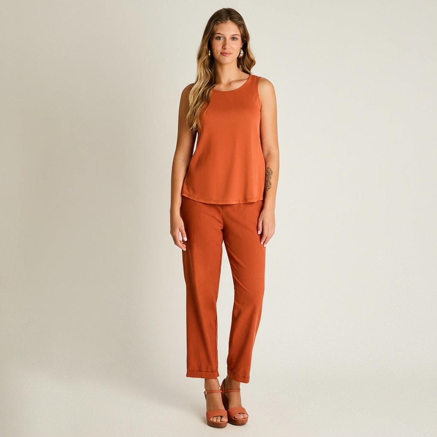 Polera Terracota Sin Mangas Elasticidad Media Sin Forro Calce Holgado-3