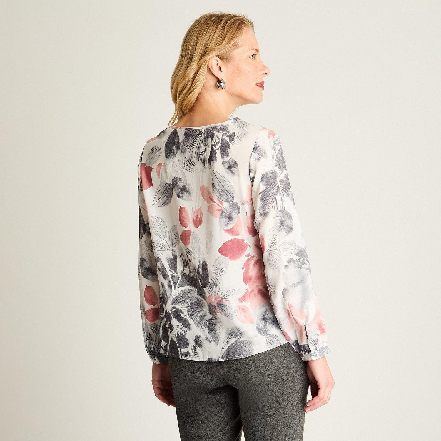 Blusa Manga Larga Escote Redondo Estampada Gris-2