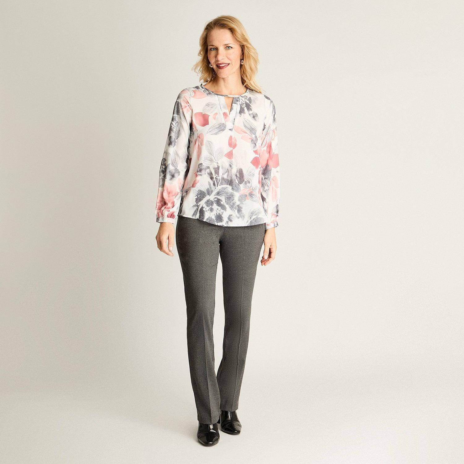 Blusa Manga Larga Escote Redondo Estampada Gris-3
