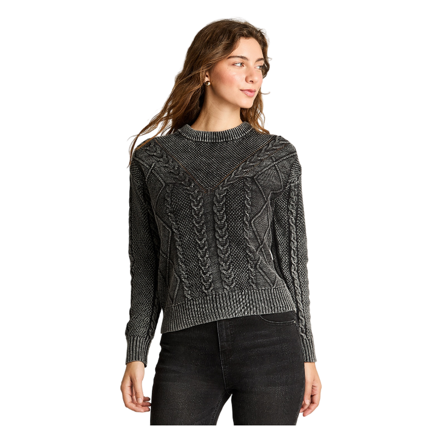 Sweater Manga Larga Acid Wash Gris-0