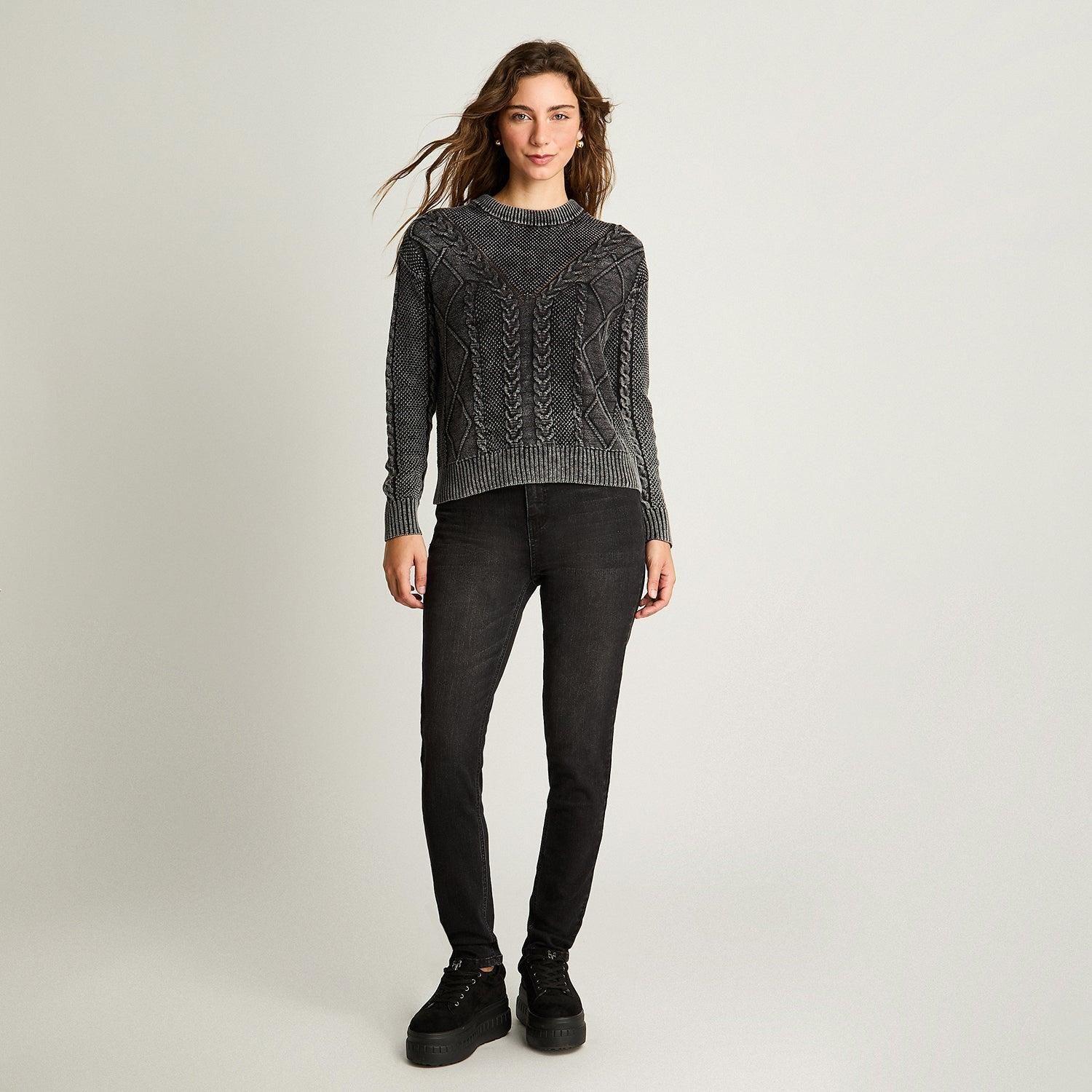 Sweater Manga Larga Acid Wash Gris-3