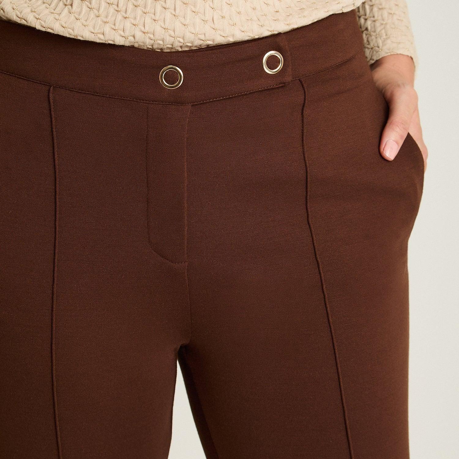 Calza Cafe Elasticidad Media Sin Forro Calce Normal Tela Punto-2