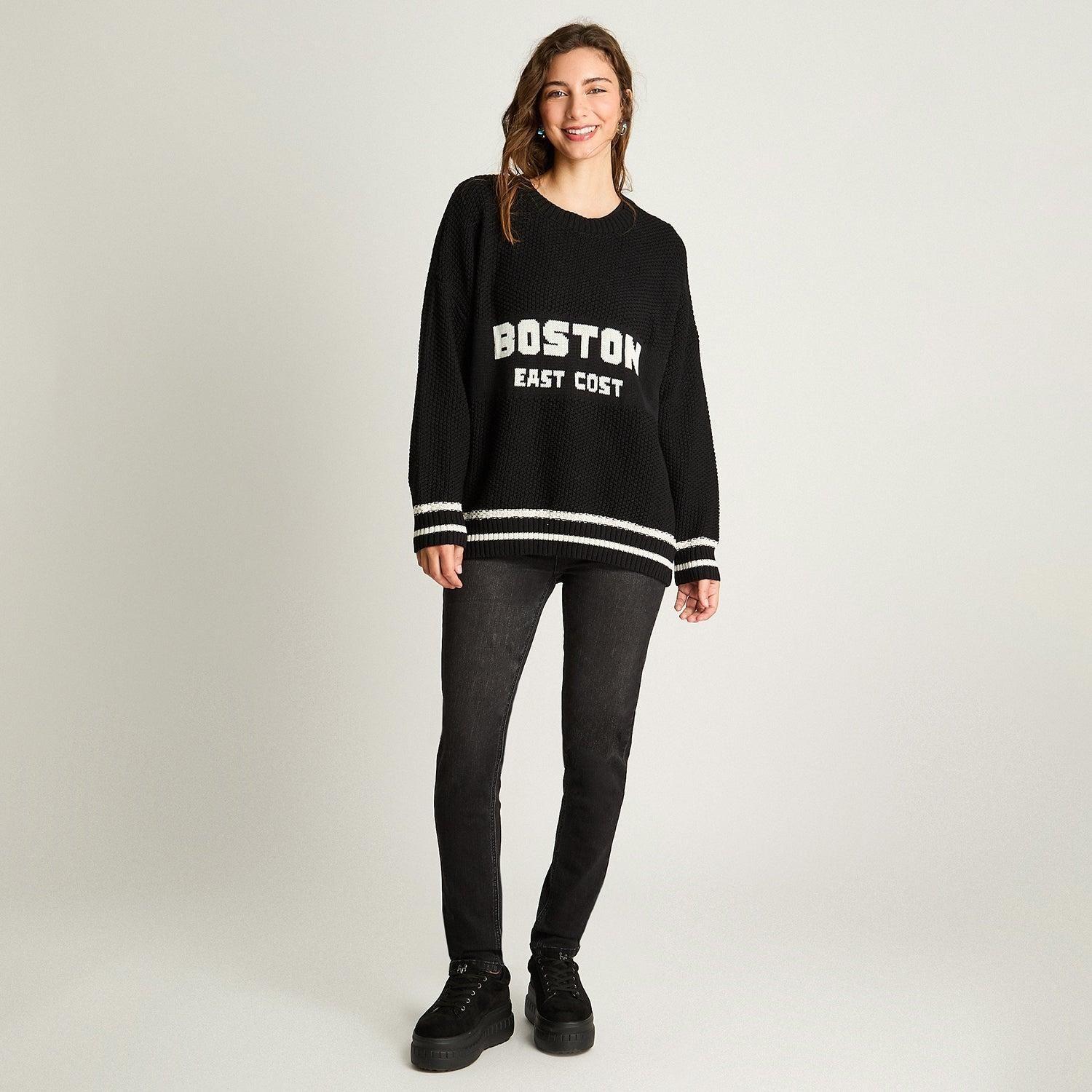 Sweater Manga Larga Oversize Frase Negro-3