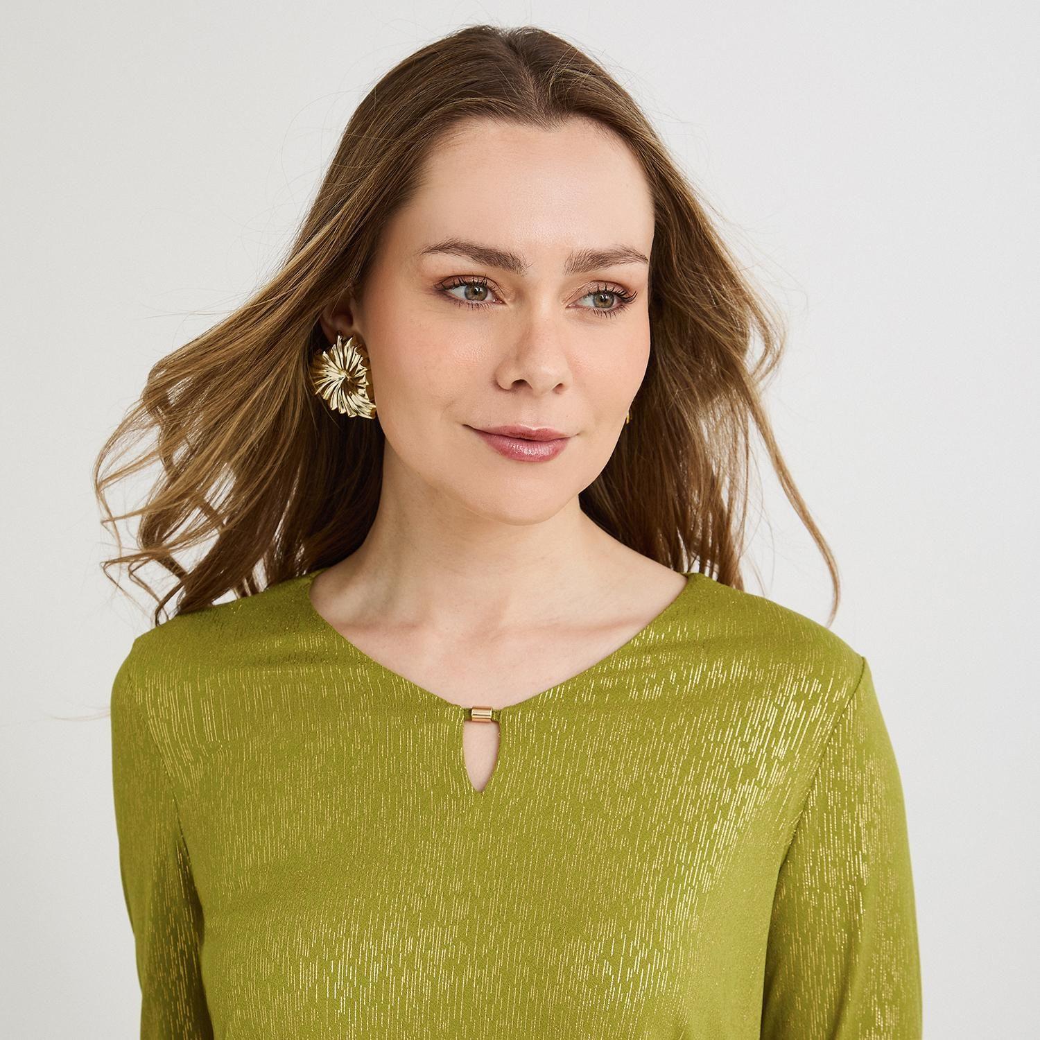 Polera Manga 3/4 con Lurex Verde-2