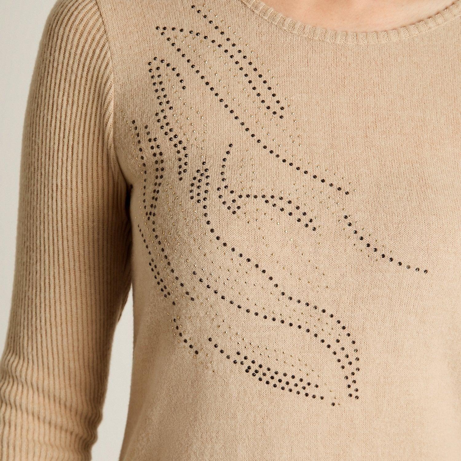 Polera Beige Manga Larga Elasticidad Media Sin Forro Calce Normal Tela Punto-2