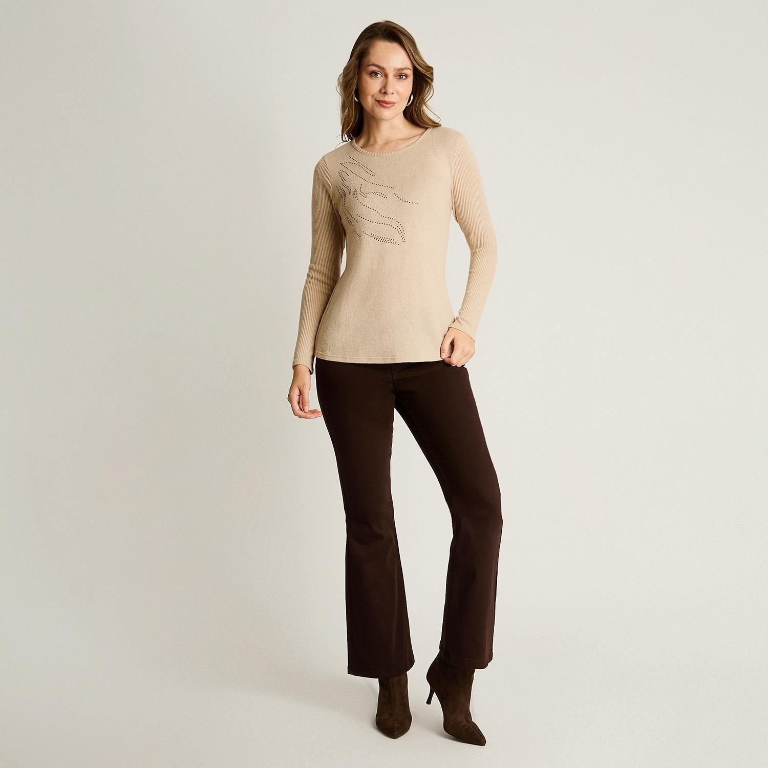 Polera Beige de Lanilla con Detalle de Strass-3