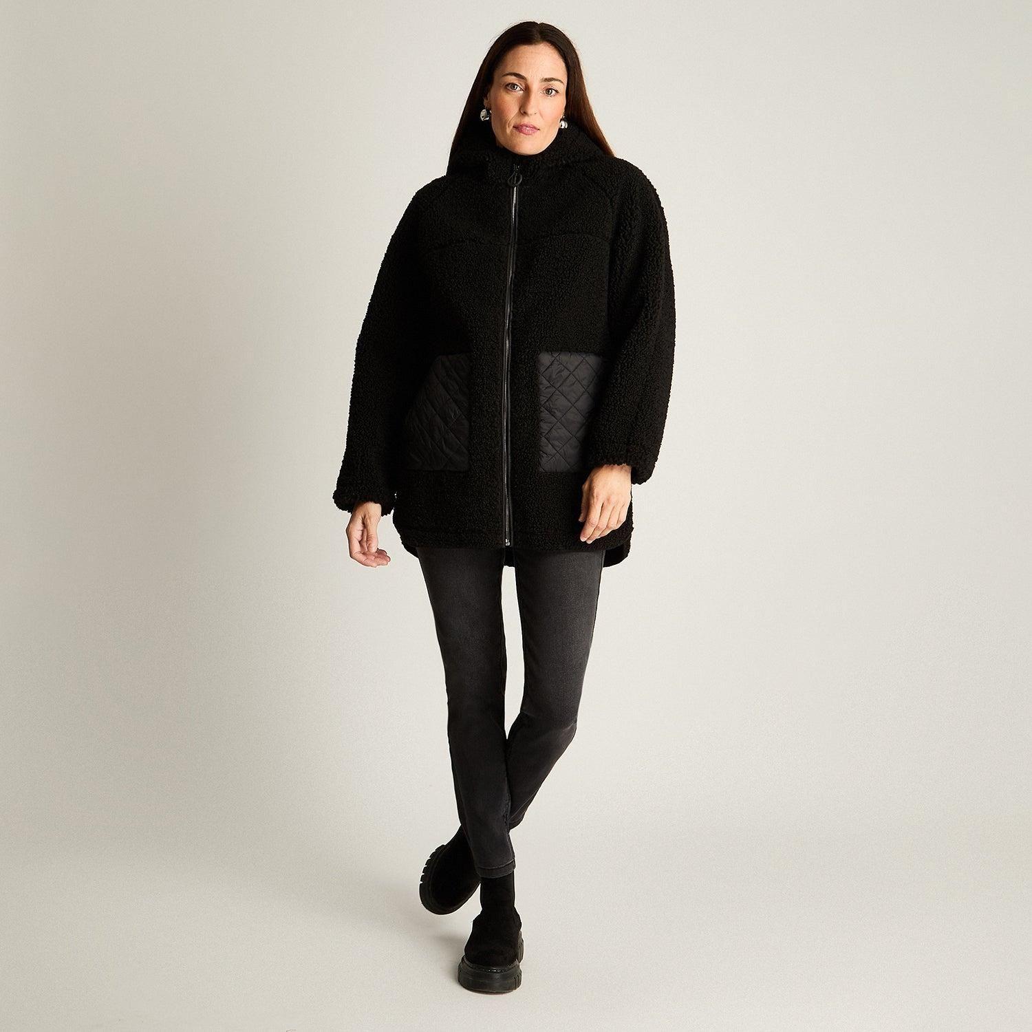 Polerón Sherpa Bondeado En Suede Dos Bolsillos Quilted Negro-2