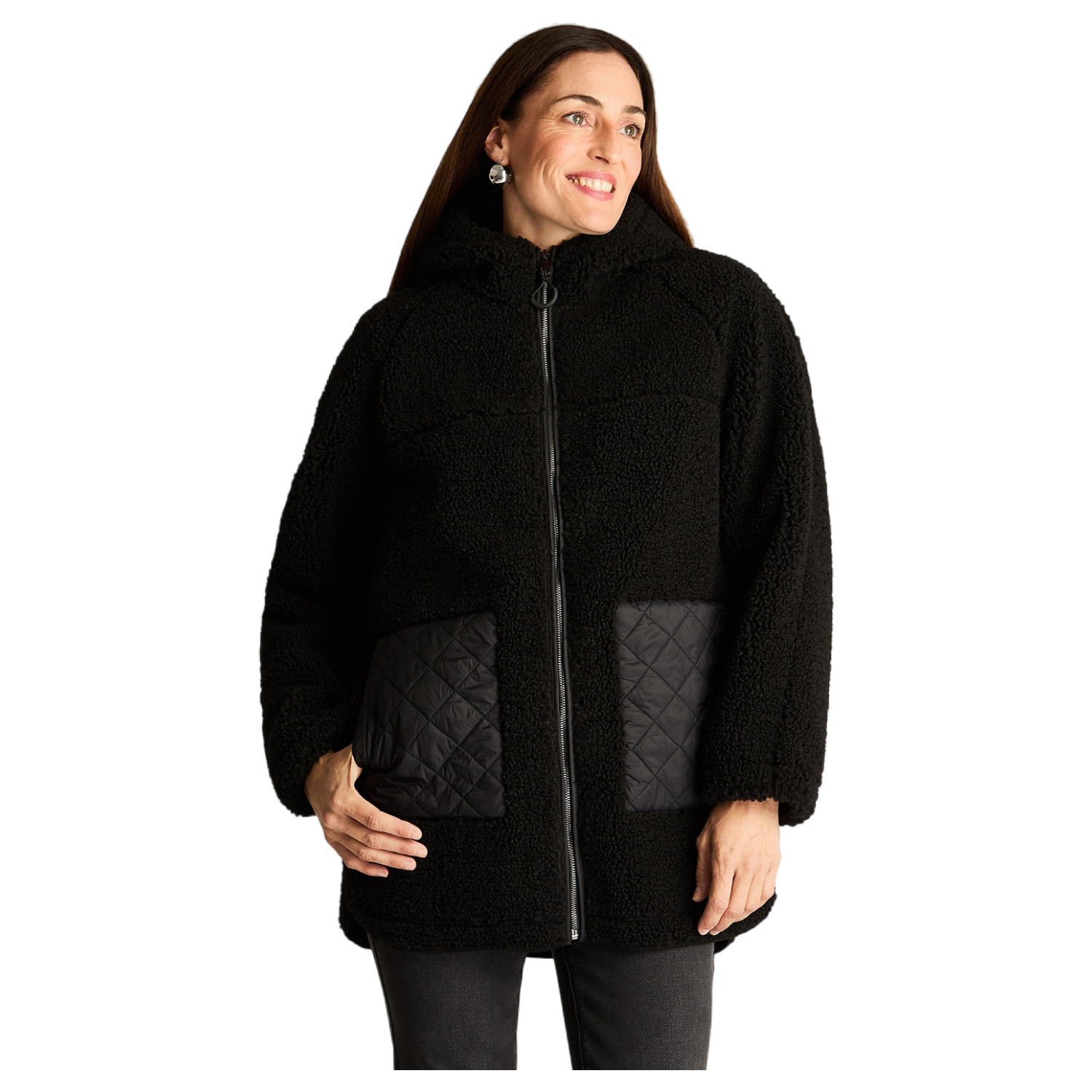 Polerón Sherpa Bondeado En Suede Dos Bolsillos Quilted Negro-4