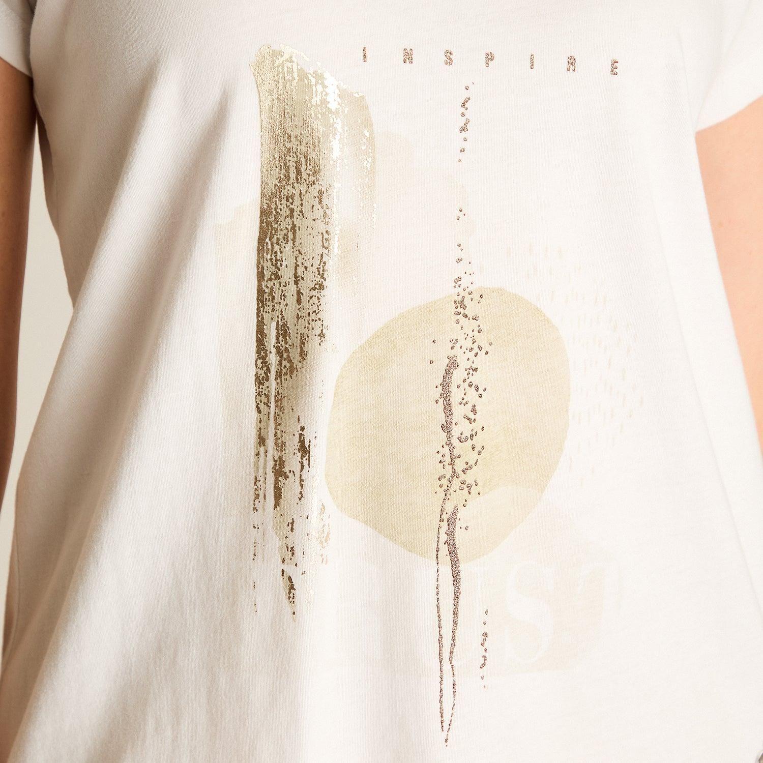 Polera Blanca con Estampado Frontal y Escote en V-2