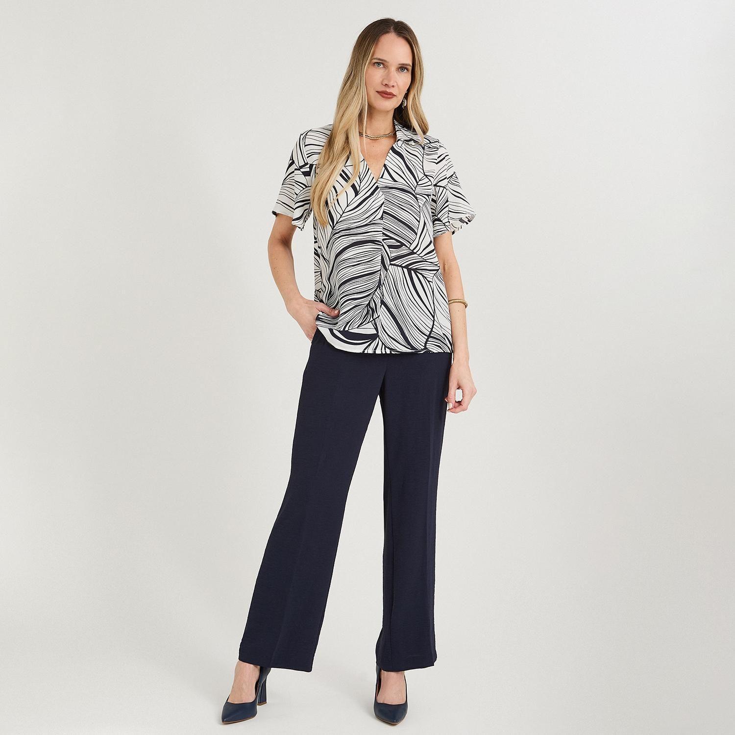 Blusa Manga Corta Cuello Camisero Azul-3