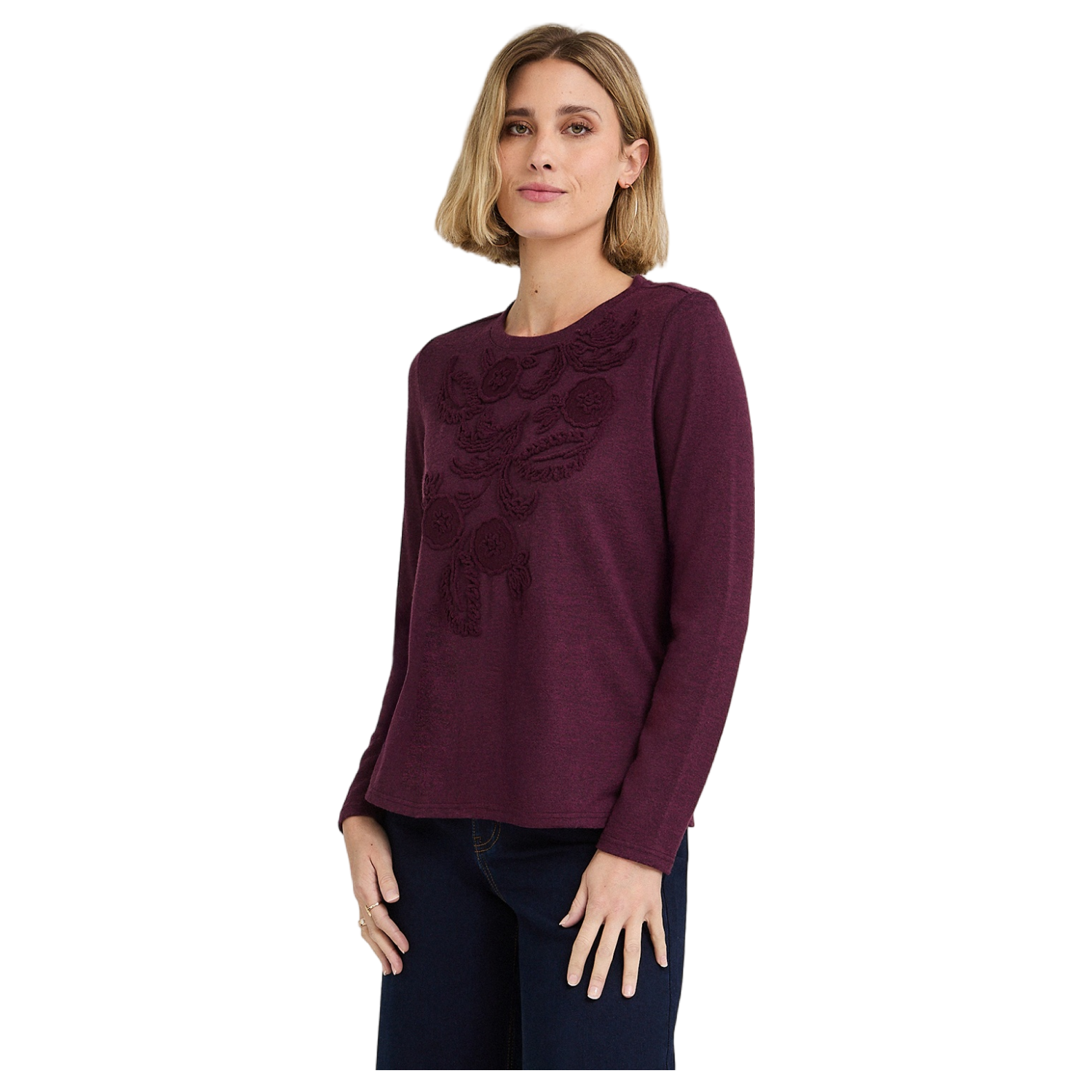 Polera Lanilla con Aplicación Bordada Morado-0