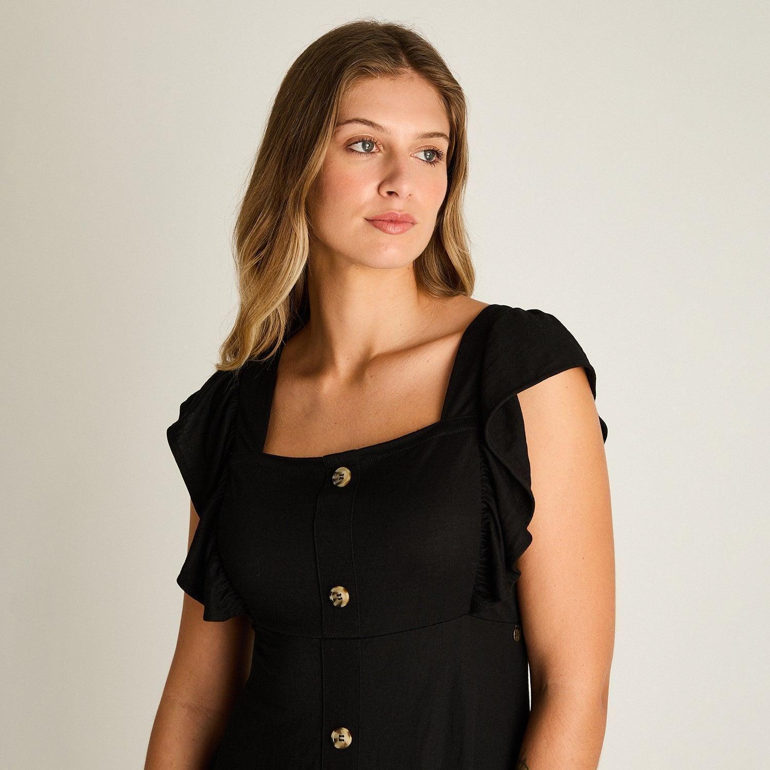 Vestido Midi Negro Baja elasticidad Sin Forro Calce Ajustado-2