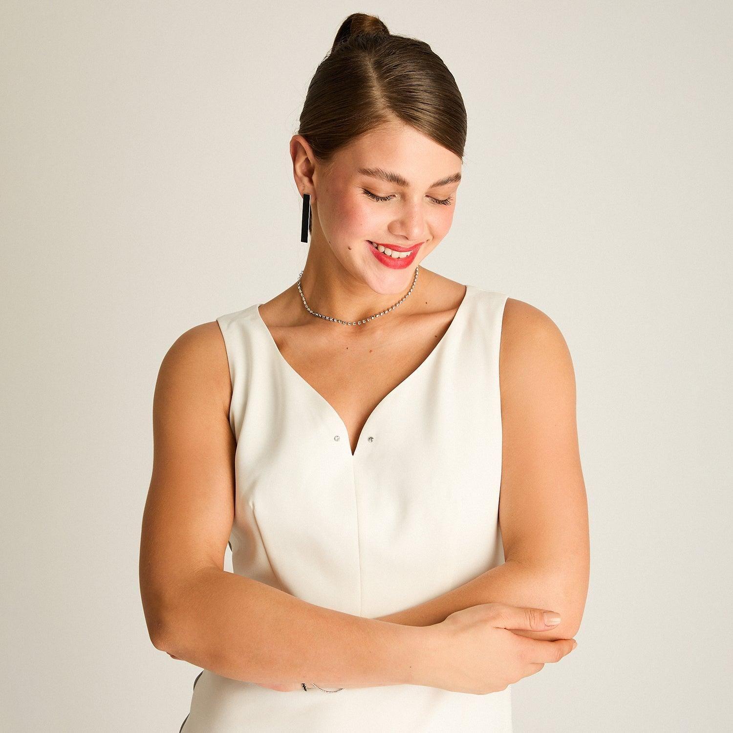 Vestido Corto Formal Crudo Sin Mangas-2