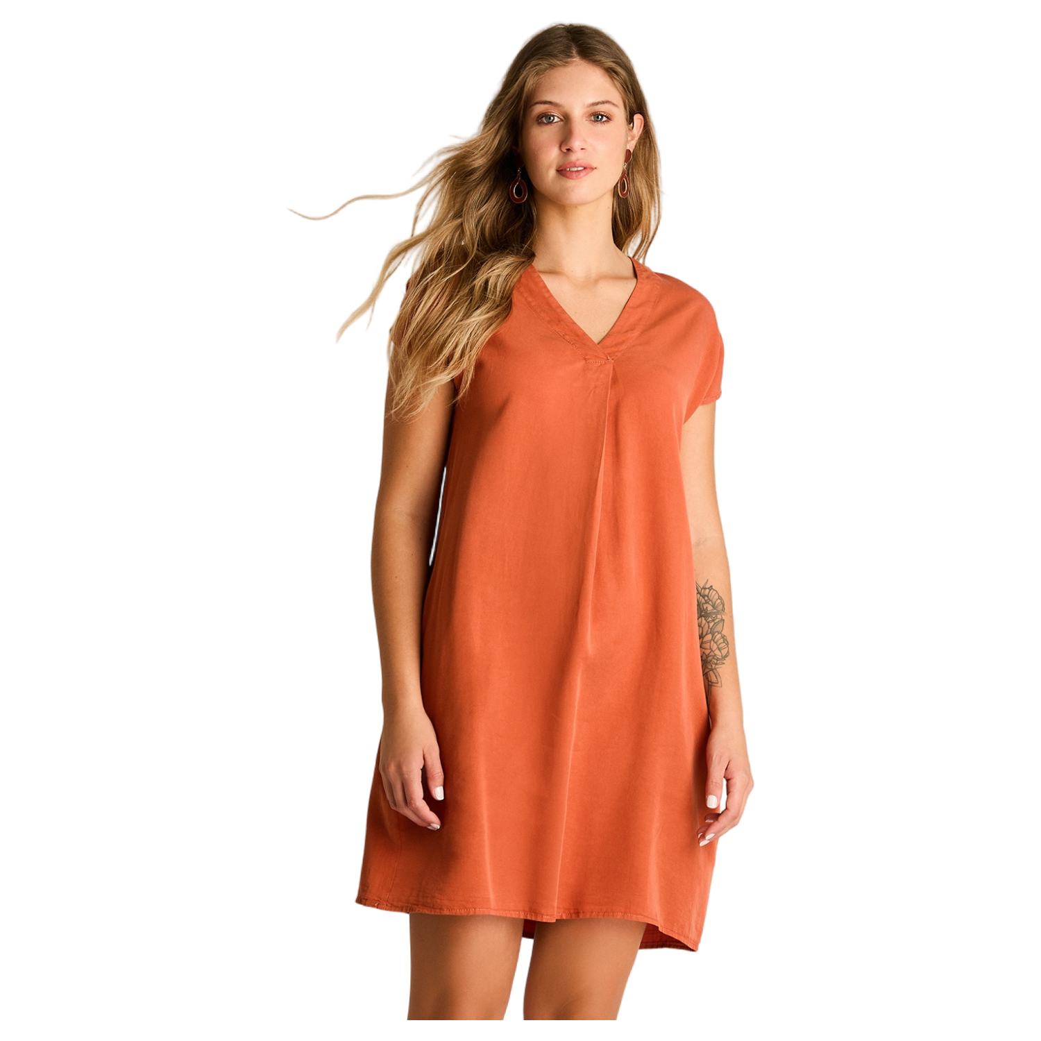 Vestido Corto Terracota No Elasticado Sin Forro Calce Holgado-0