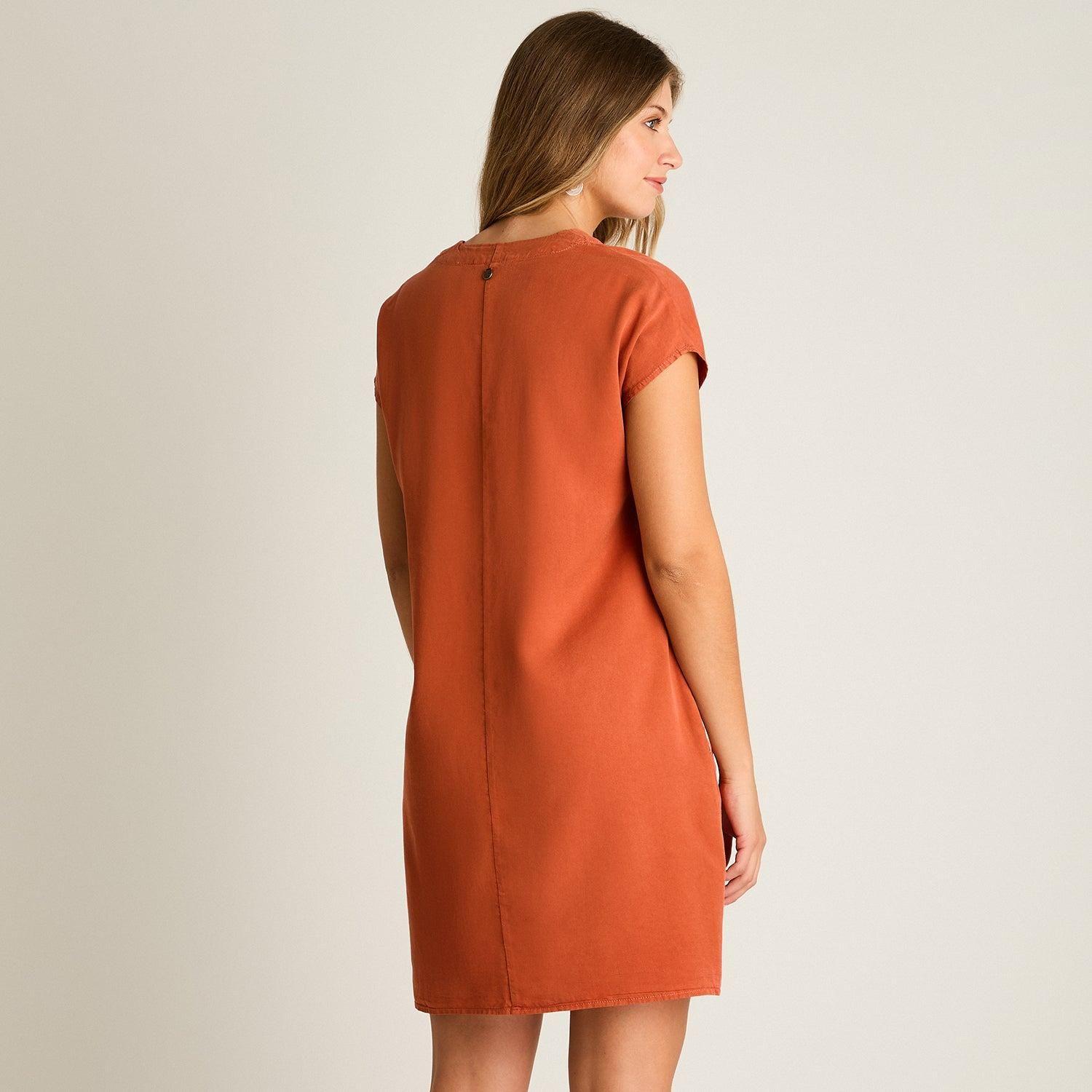 Vestido Corto Terracota No Elasticado Sin Forro Calce Holgado-1