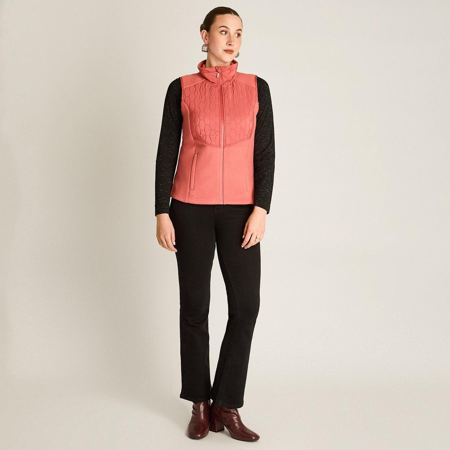 Polerón Polar Rosado Sin Mangas Diseño Quilted a Tono-3