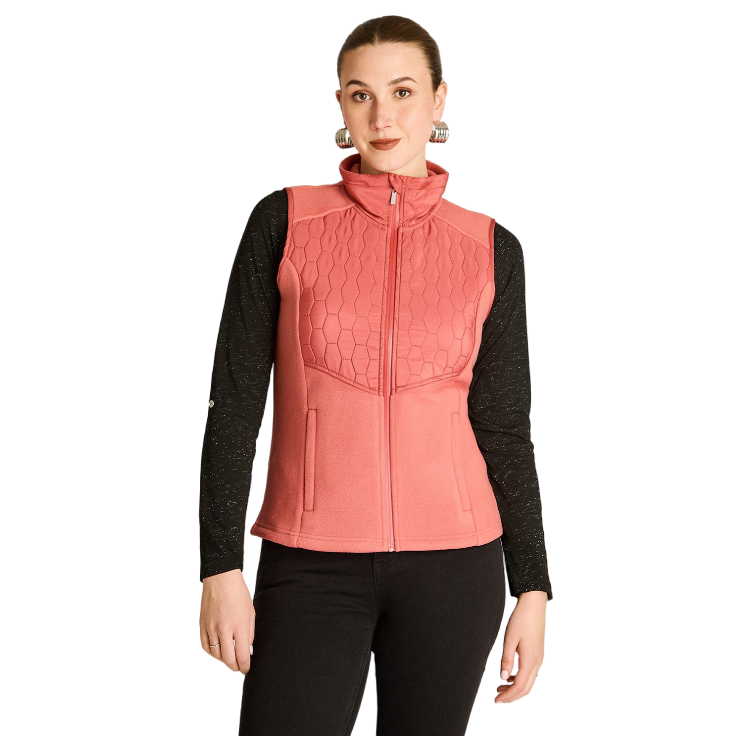 Polerón Polar Rosado Sin Mangas Diseño Quilted a Tono-0