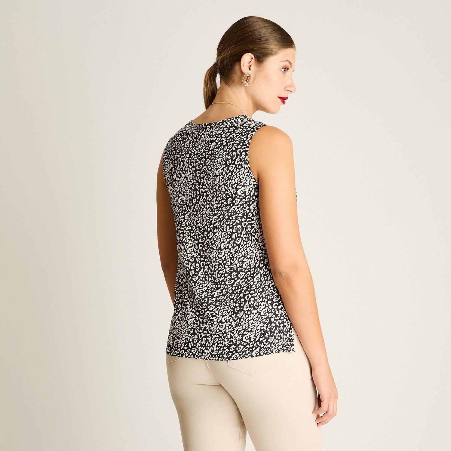 Blusa sin Mangas Estampada con Escote en V-1