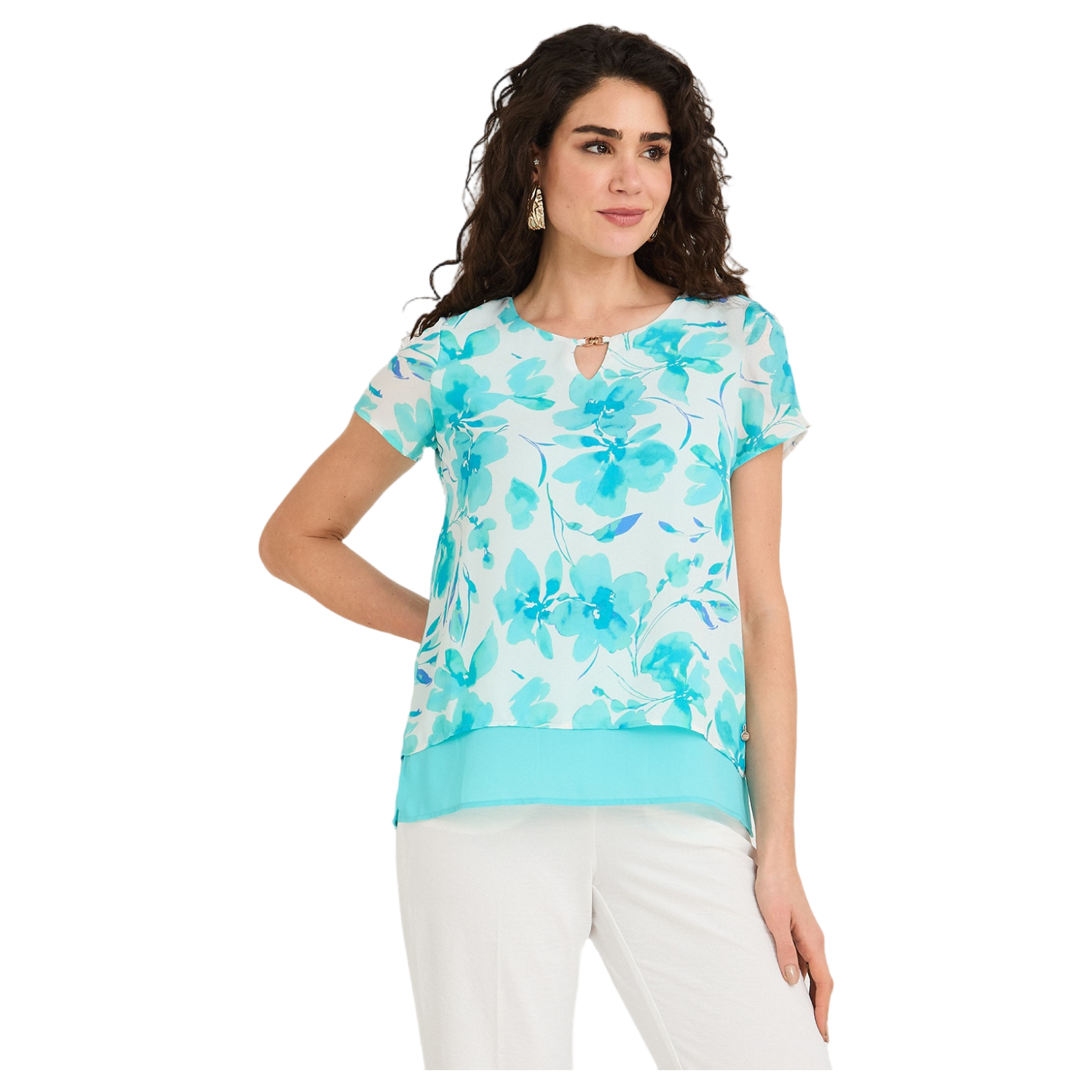 Blusa con Faldón Manga Corta Celeste-0