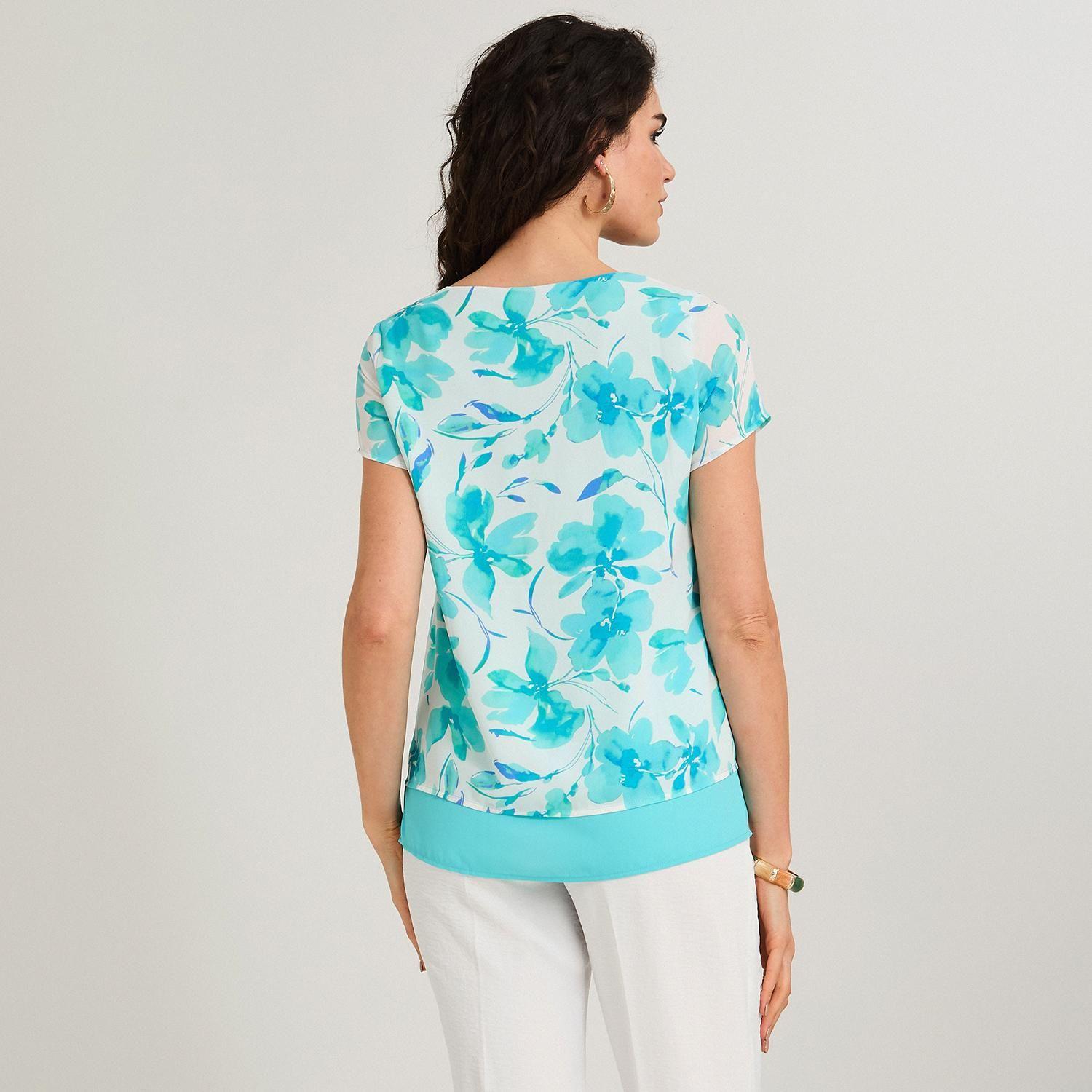 Blusa con Faldón Manga Corta Celeste-1