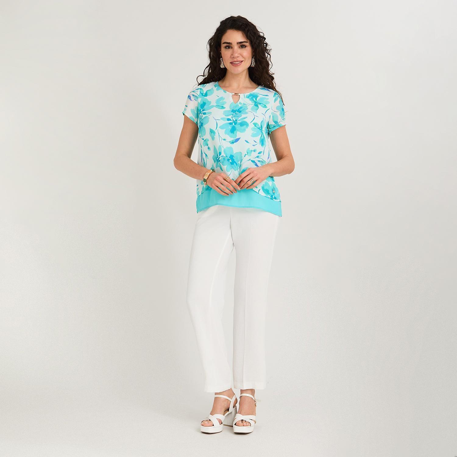 Blusa con Faldón Manga Corta Celeste-3