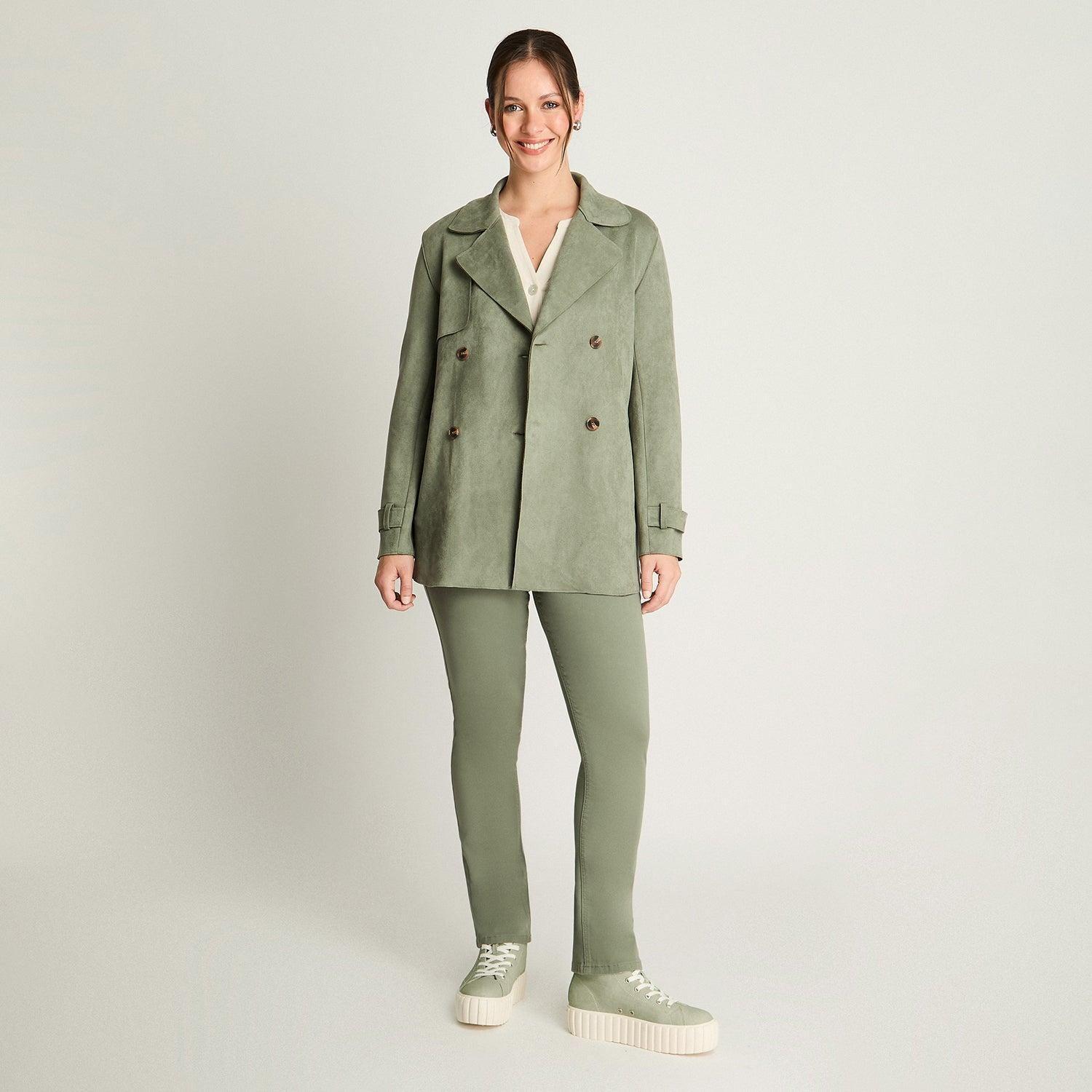 Chaqueta Suede Básica Manga Larga Verde-2