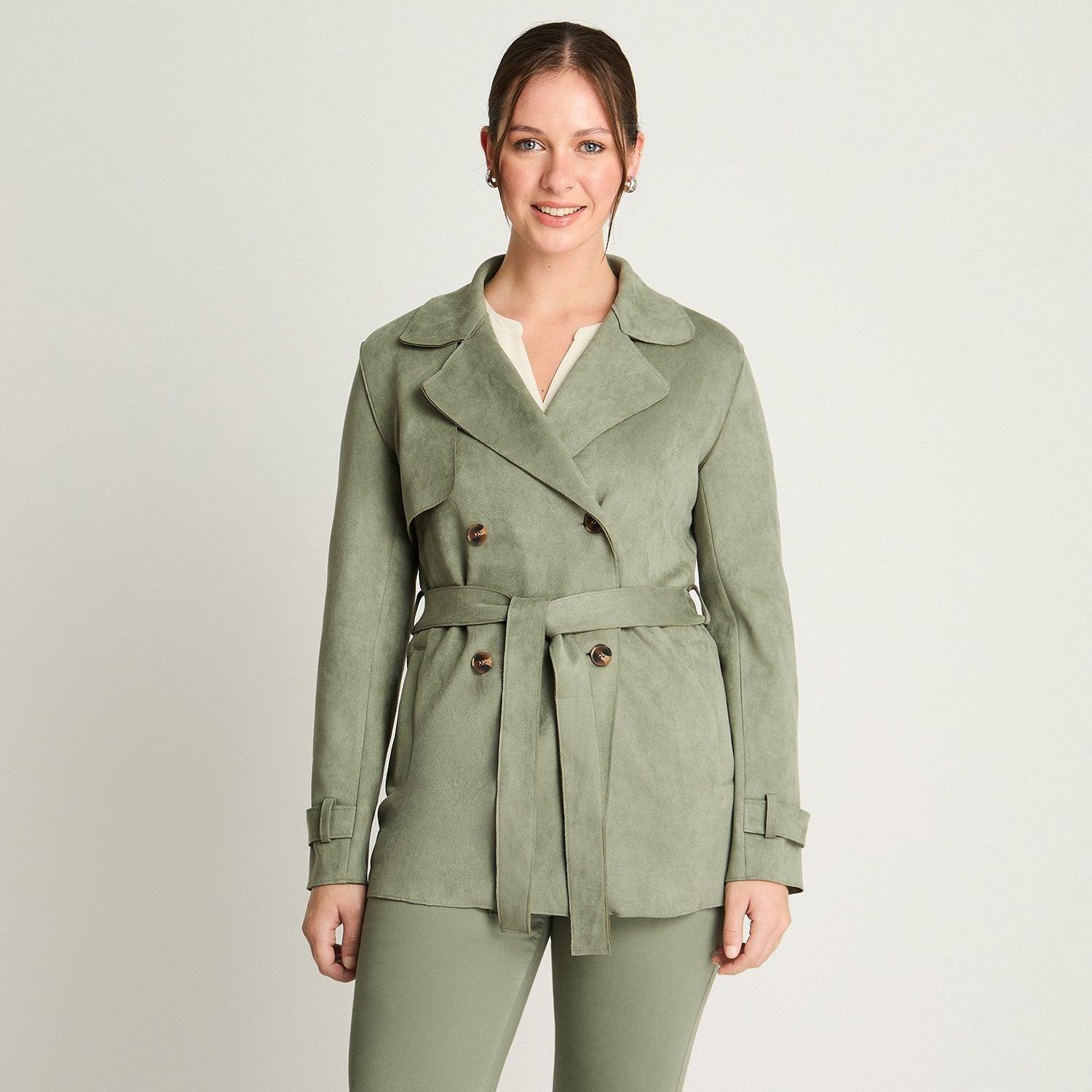 Chaqueta Suede Básica Manga Larga Verde-4