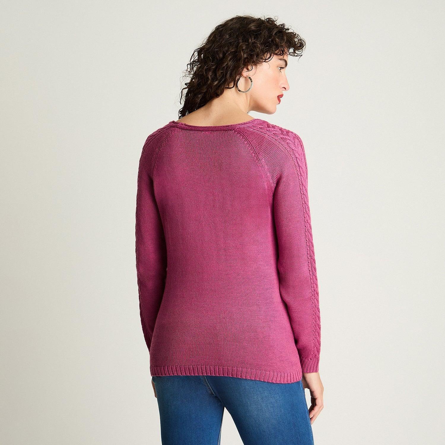 Sweater Manga Larga Escote V Básico Fucsia-1