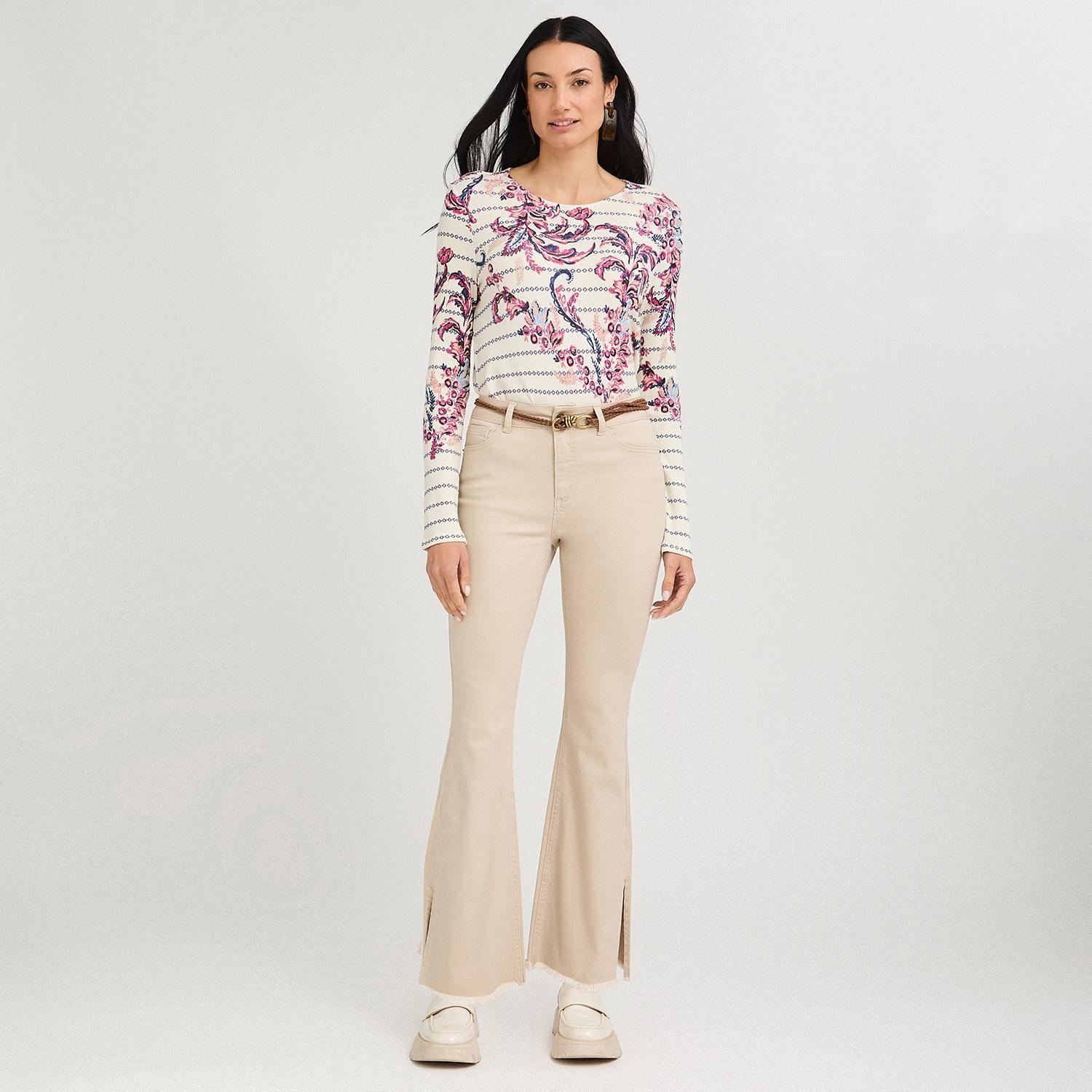 Jeans Flare con Cinturón Beige-3