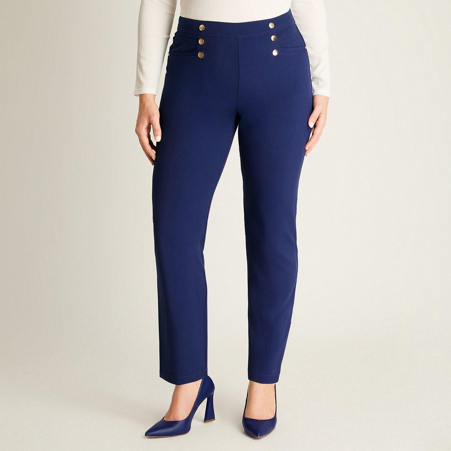 Pantalón Sport Azul con Botones Decorativos-0