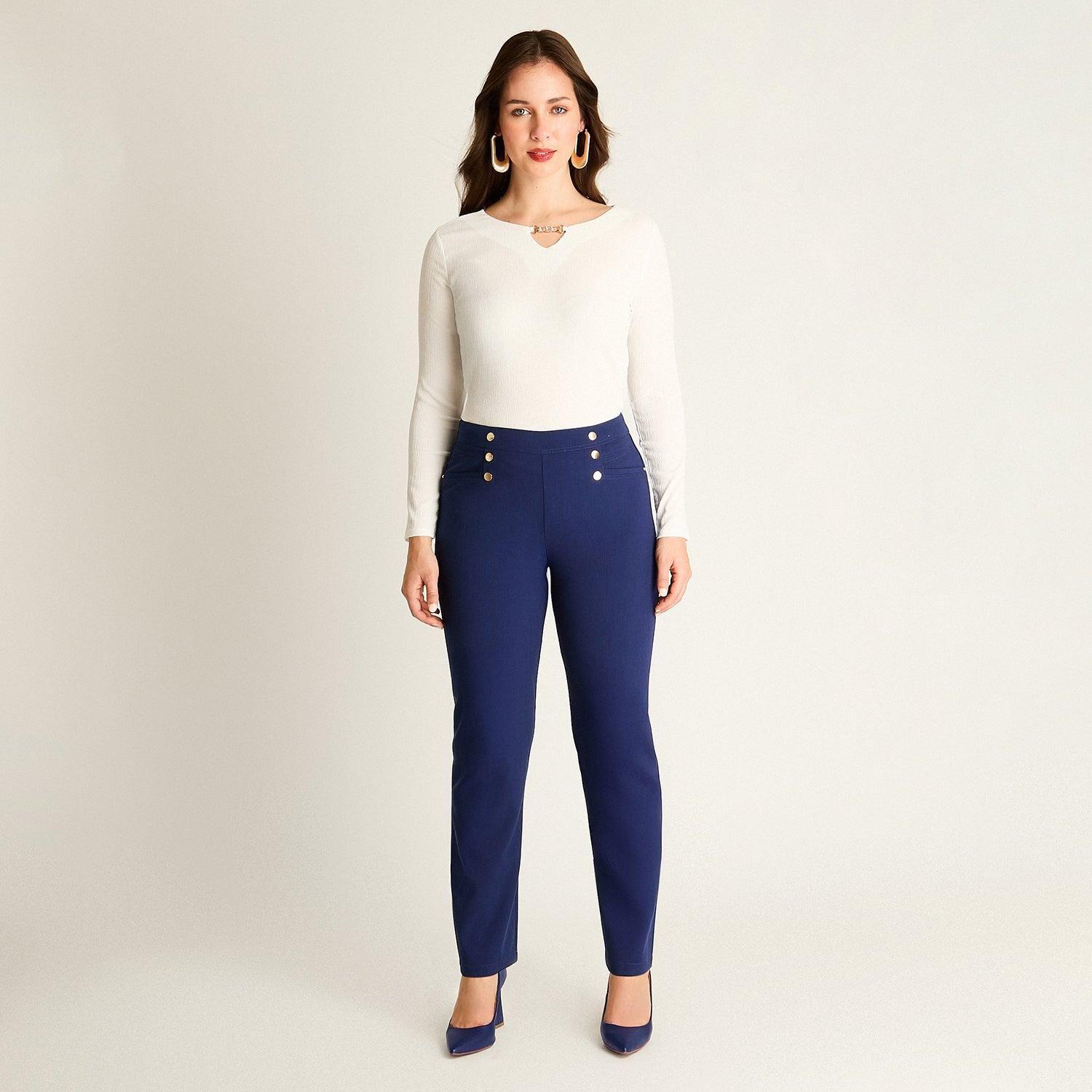 Pantalón Sport Azul con Botones Decorativos-2
