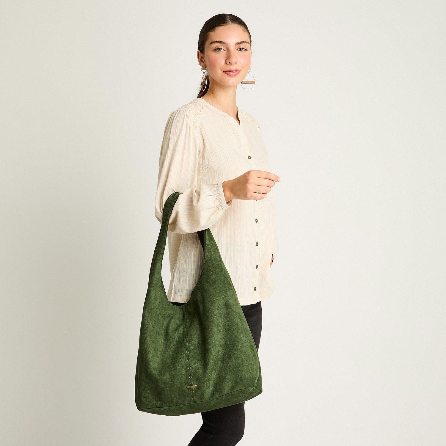 Cartera De Suede Texturizado Verde-3