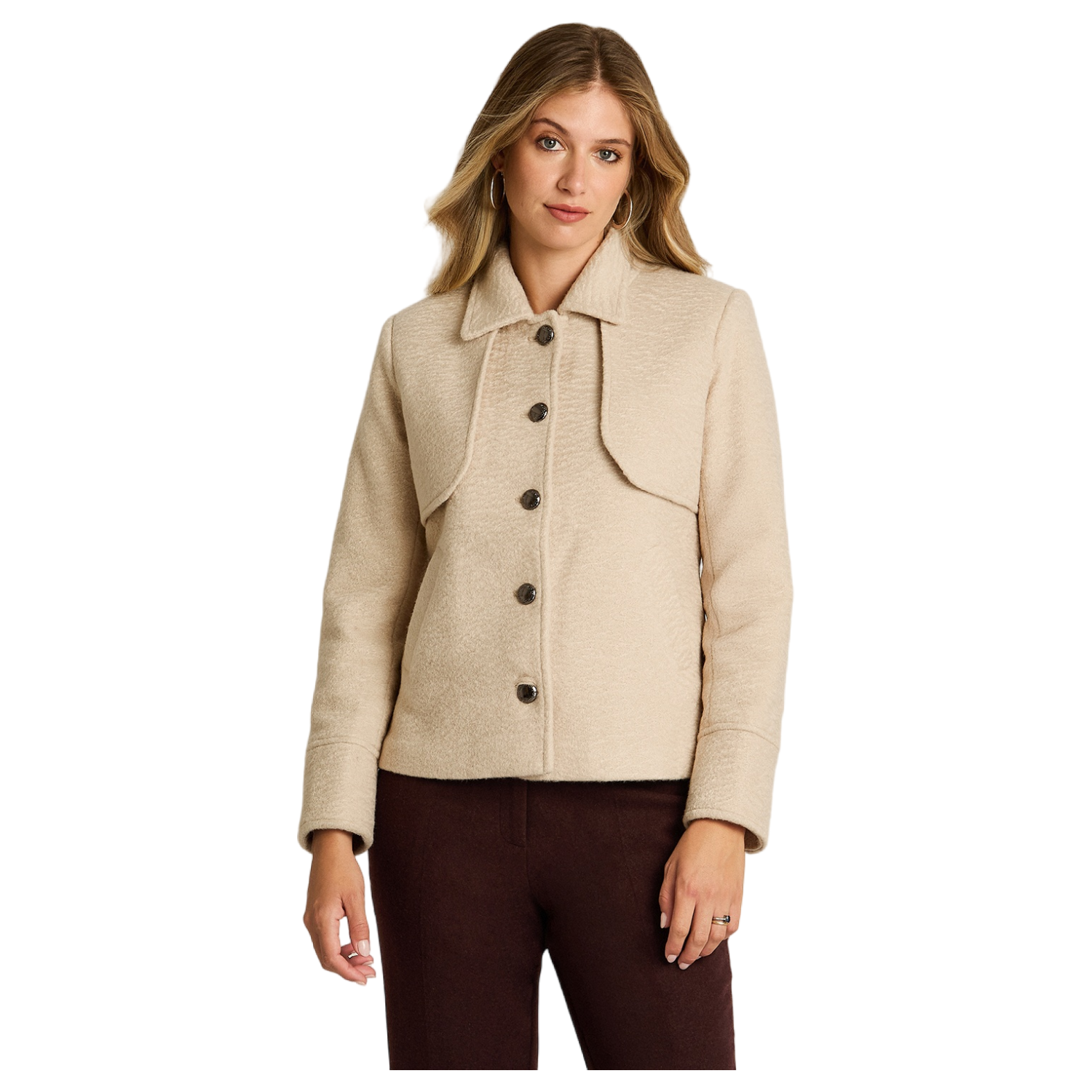 Chaqueta Beige con Botones y Cuello con Solapa-0