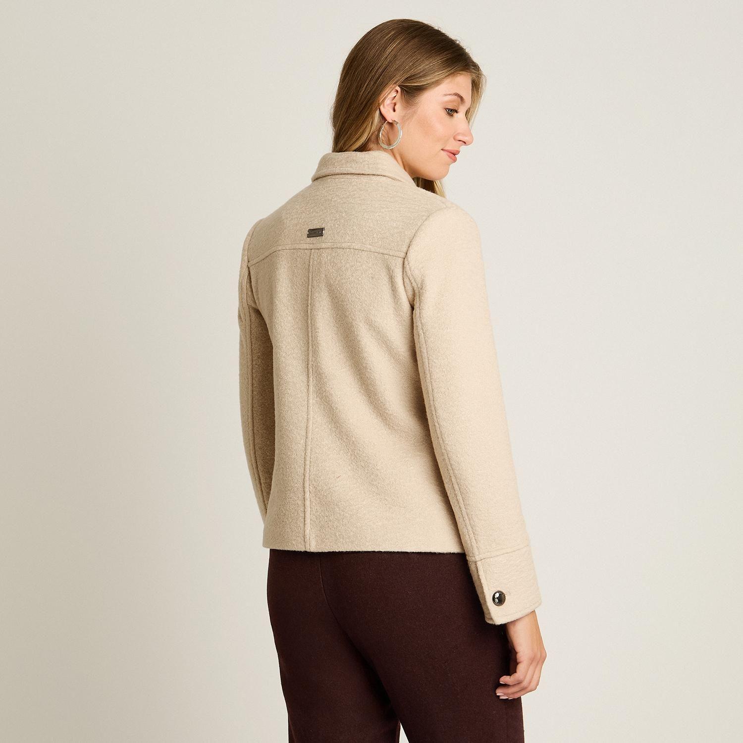 Chaqueta Beige con Botones y Cuello con Solapa-1
