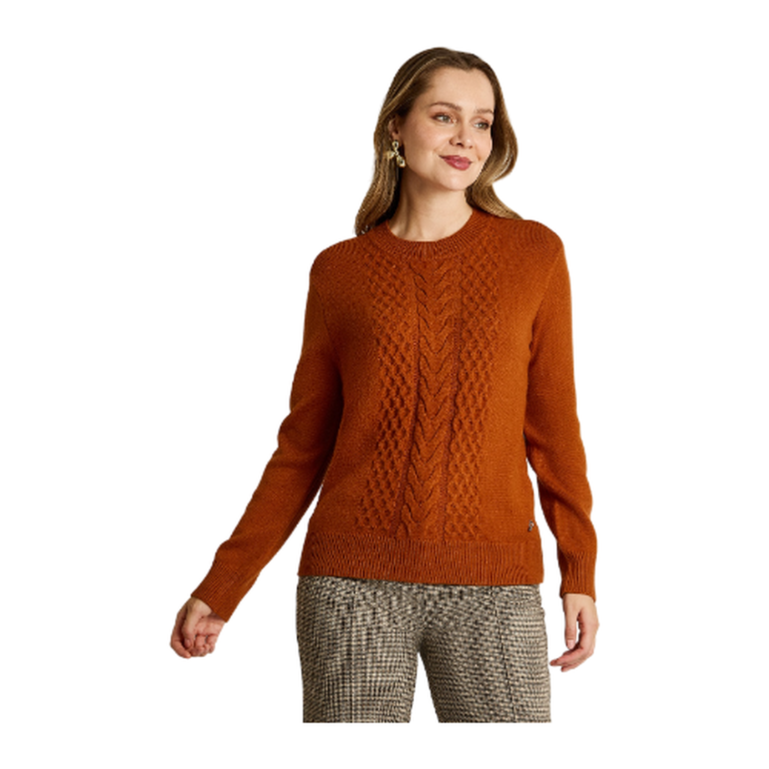 Sweater Terracota con Trenzado en Relieve en Tejido-0