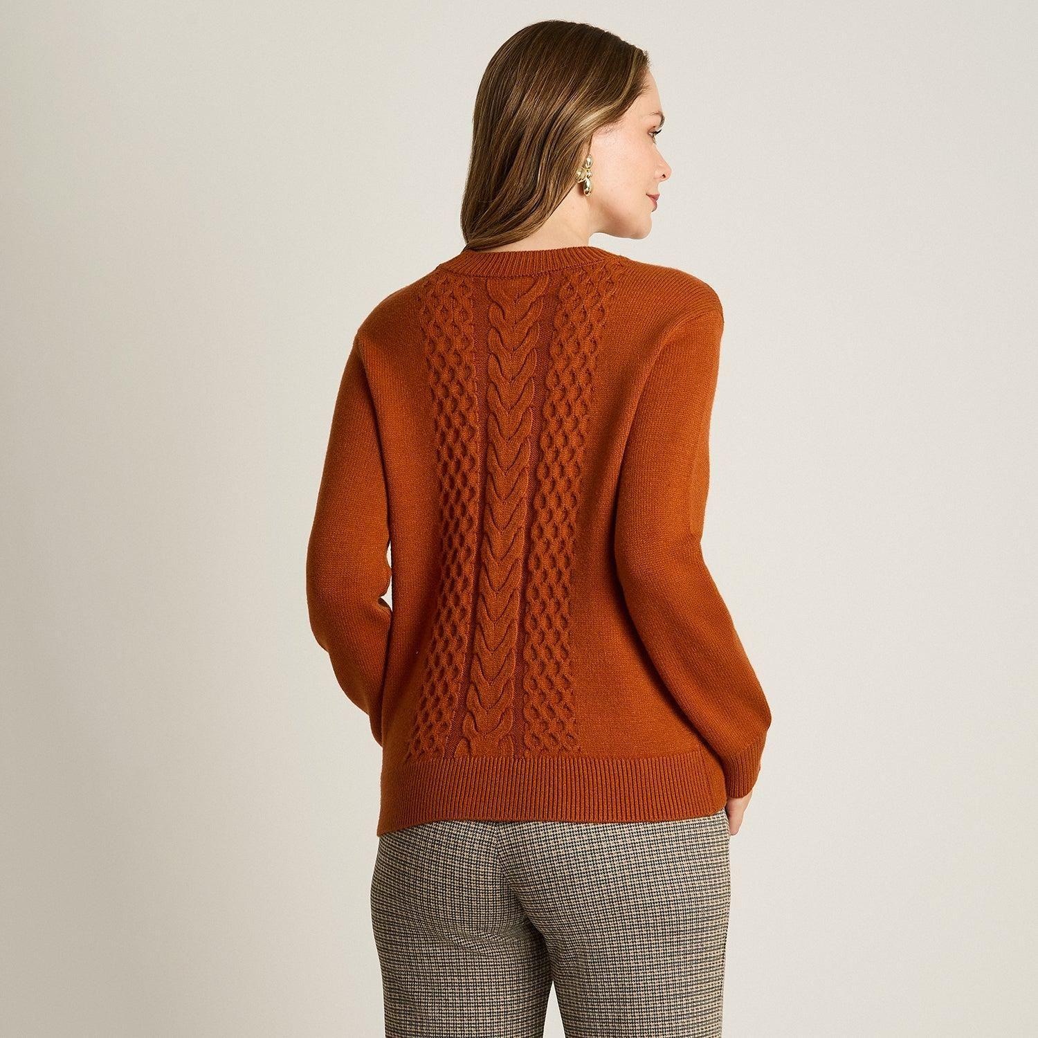 Sweater Terracota con Trenzado en Relieve en Tejido-1