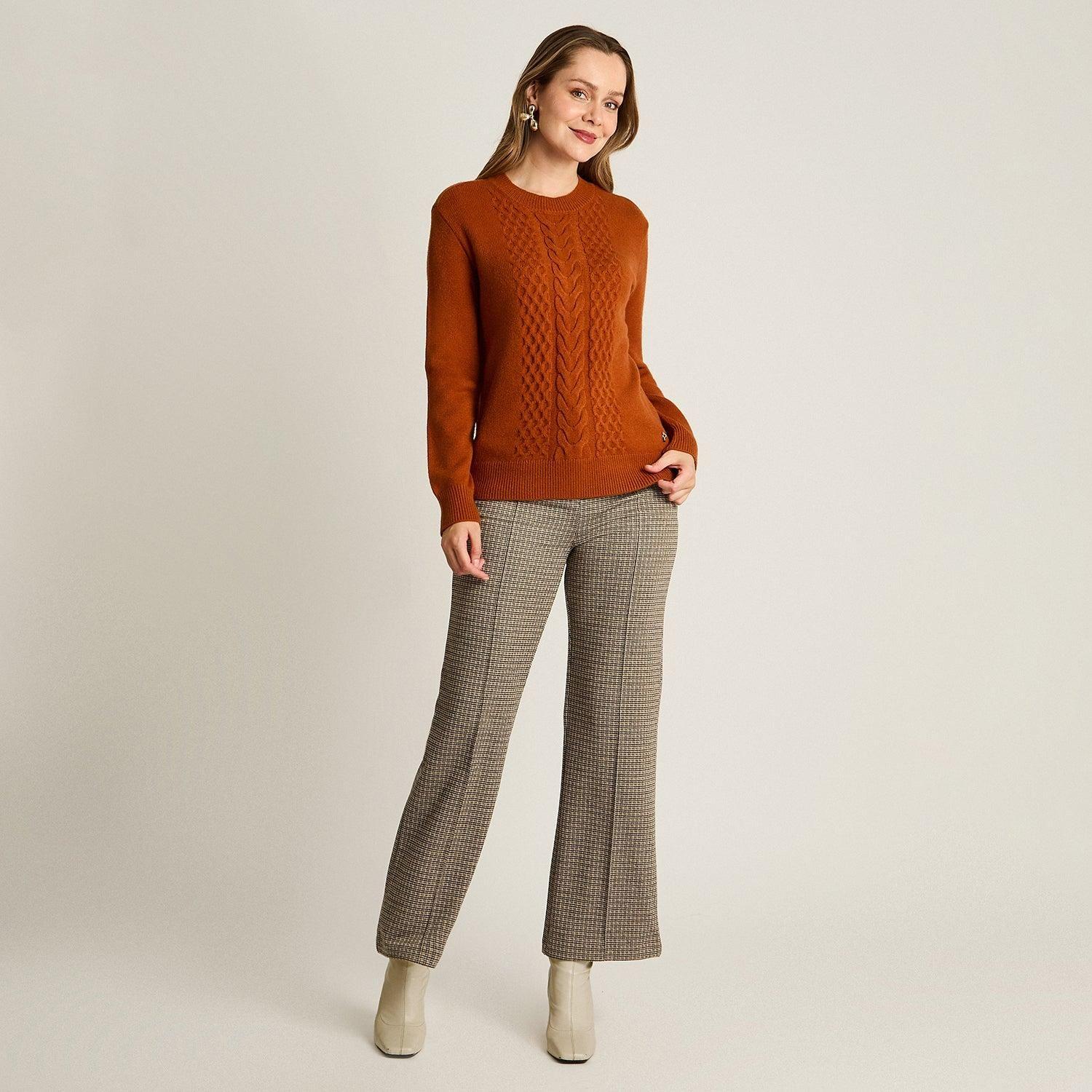 Sweater Terracota con Trenzado en Relieve en Tejido-3