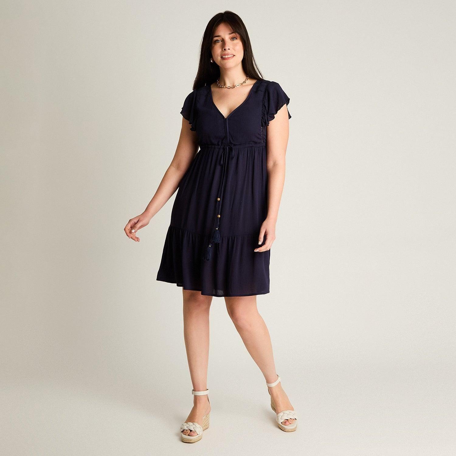 Vestido Corto Azul No Elasticado Con Forro Calce Normal-3